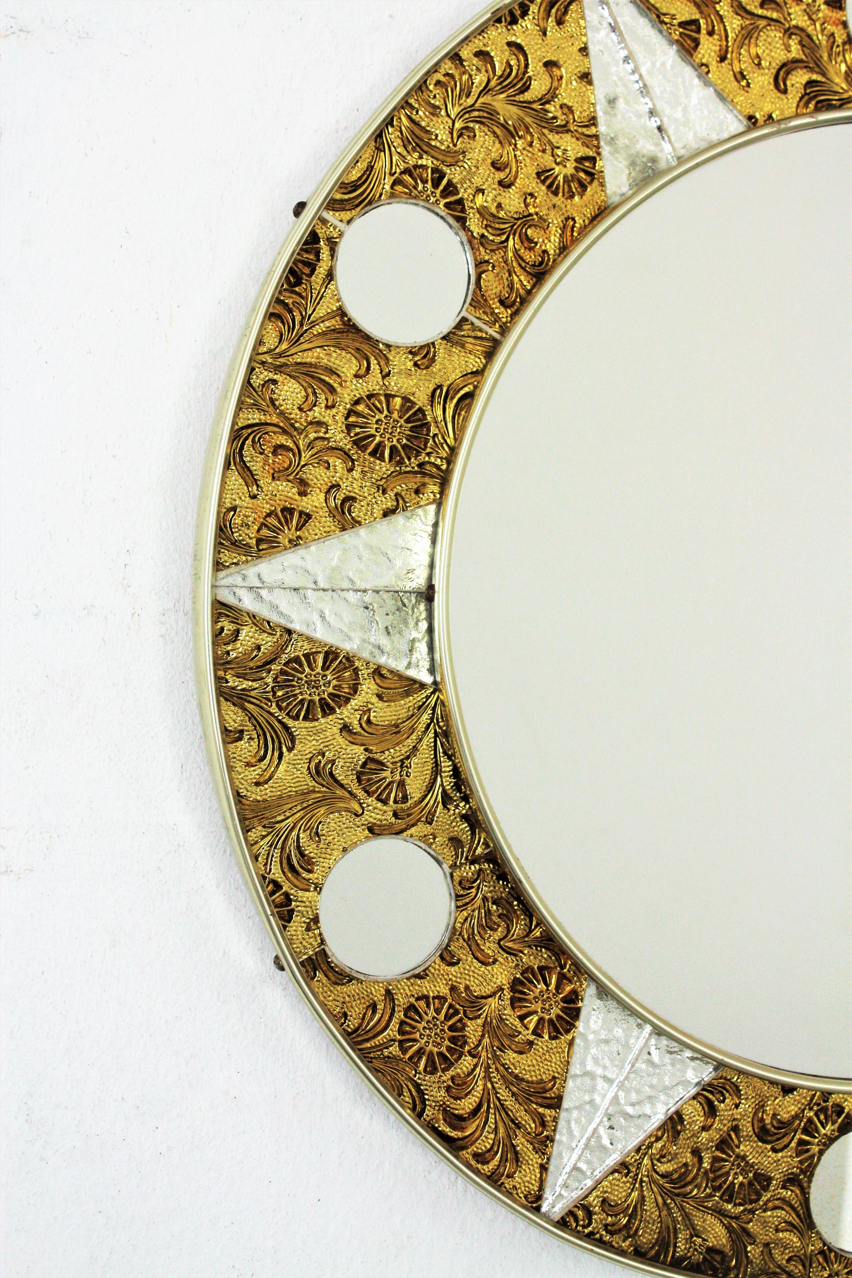 Midcentury Sunburst Glass Mosaic Round Mirror 2