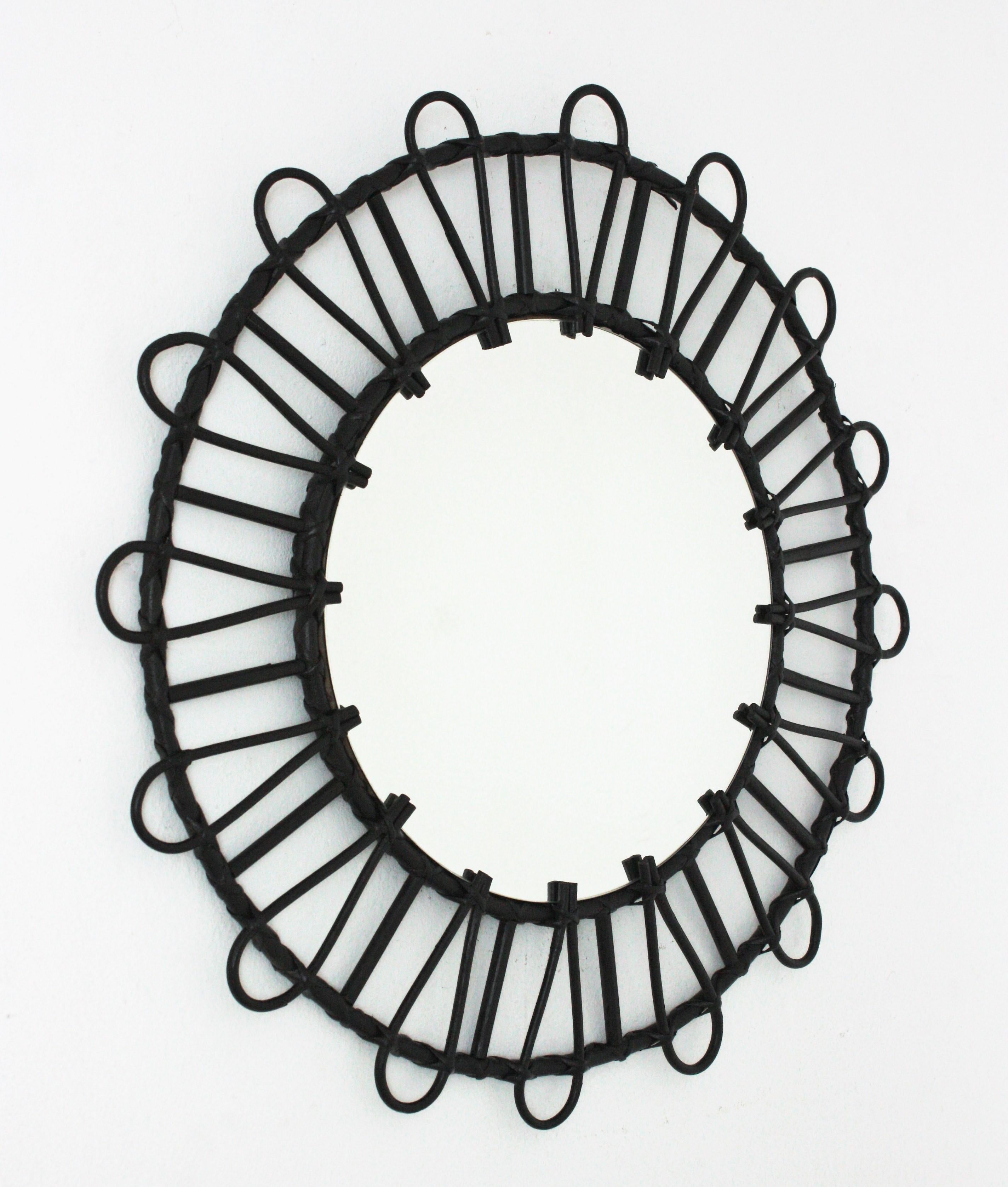 black rattan mirror