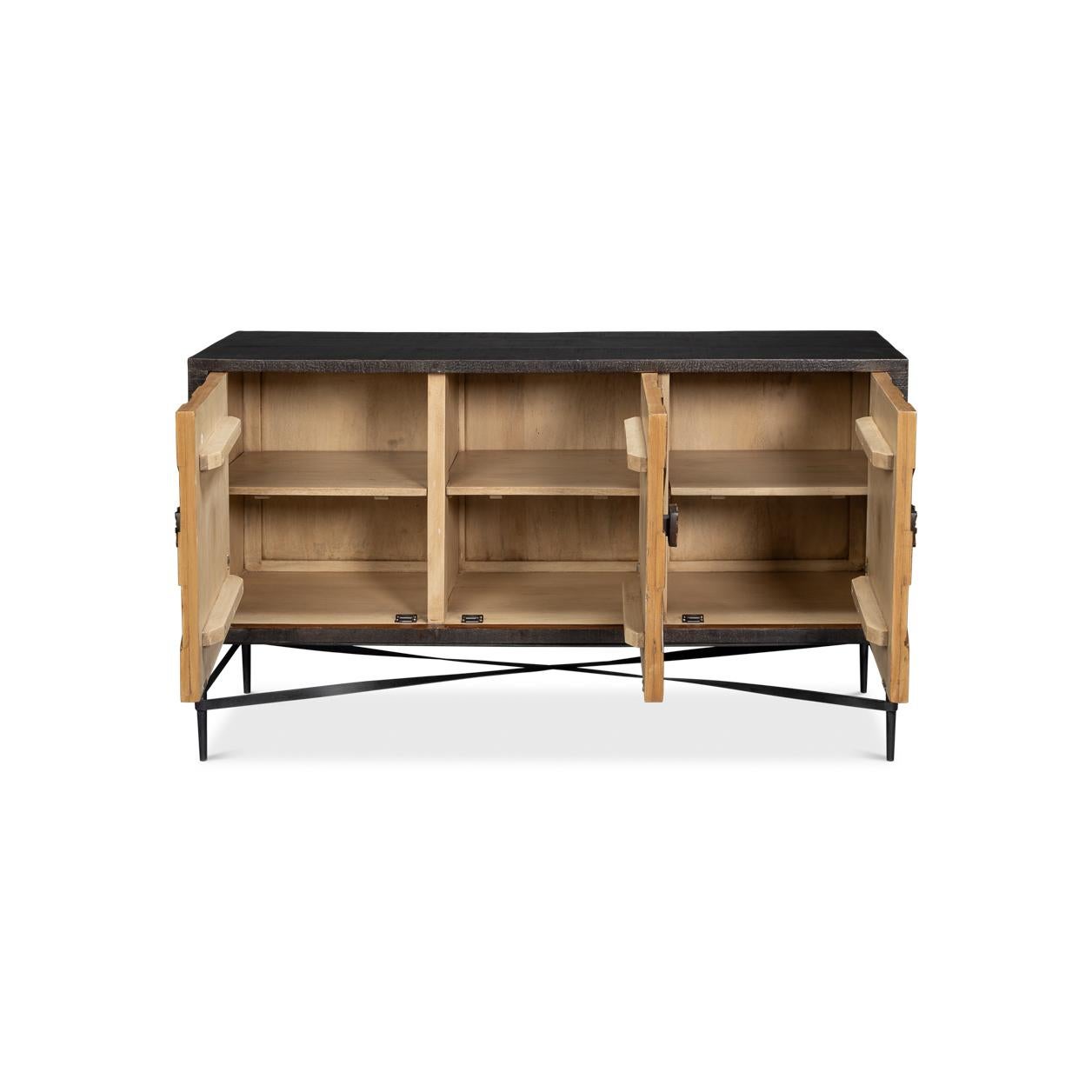 Asian Sunburst Rustic Buffet Sideboard For Sale
