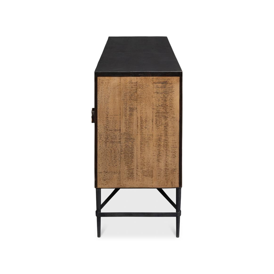 Metal Sunburst Rustic Buffet Sideboard For Sale