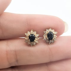 Sunburst Saphir & Diamant Ohrringe in 10k Gelbgold