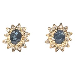 Sunburst Saphir & Diamant Ohrringe in 10k Gelbgold