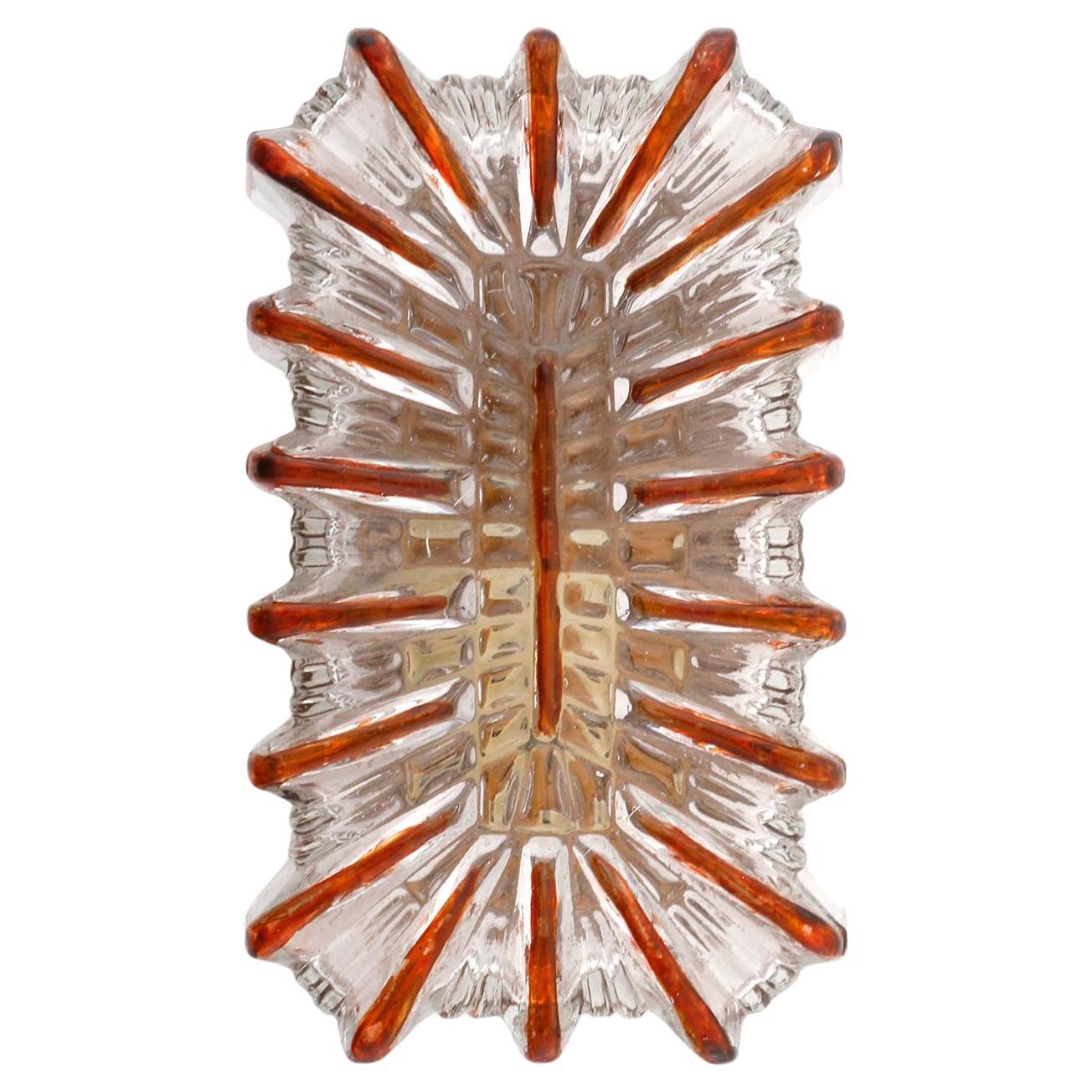 Sunburst Sconce Light Fixture, Clear Glass and Amber Tone, 1970