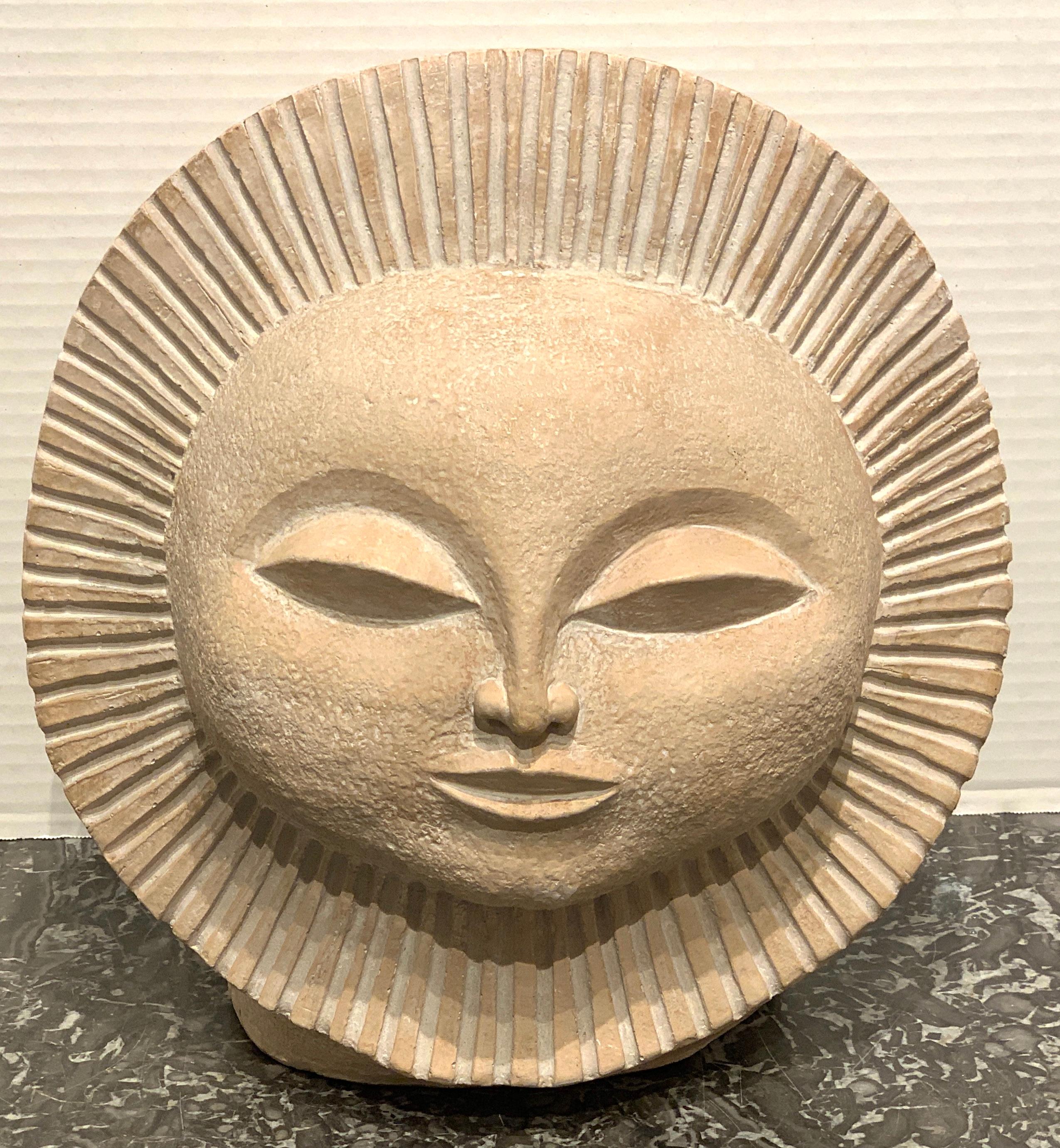 Sunburst sculpture by Paul Bellardo, (1924-2017)
Stamped with copyright Austin productions, 1968
Cast stone textured pottery.