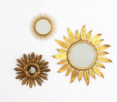 Sunburst Small Scale Mirror in Carved Giltwood, Spanish Baroque Style