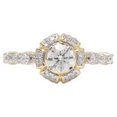 Sunburst Solitaire Natural Diamond Halo Ring in 14K Solid Gold (Certified)