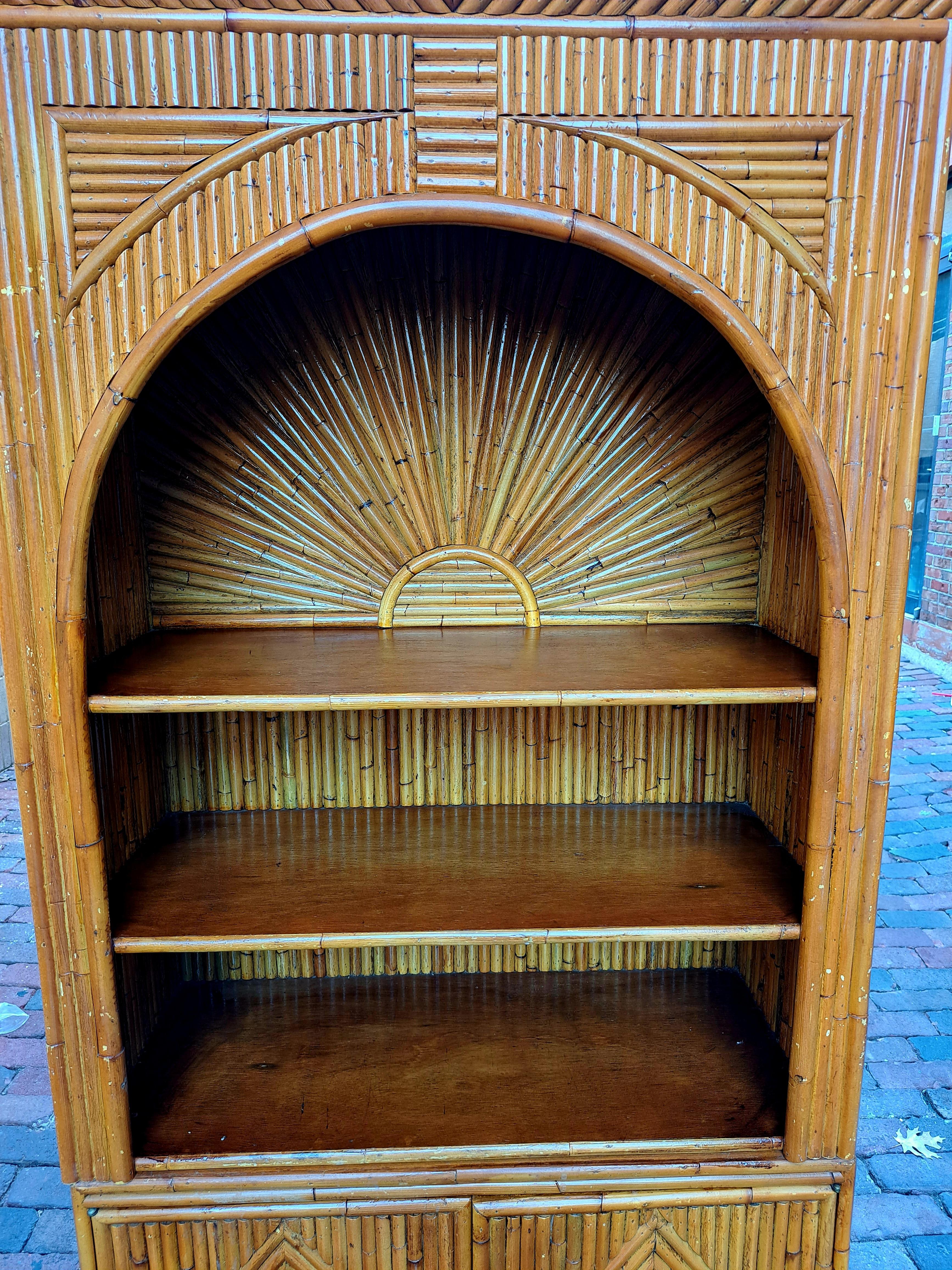 20th Century Sunburst Split Bamboo Two Piece Shelf For Sale