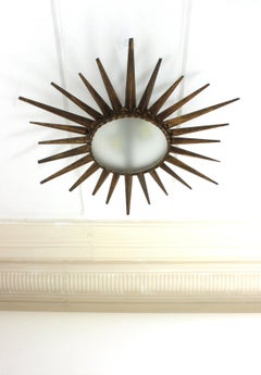 Sunburst Starburst Flush Mount Light Fixture in Gilt Iron