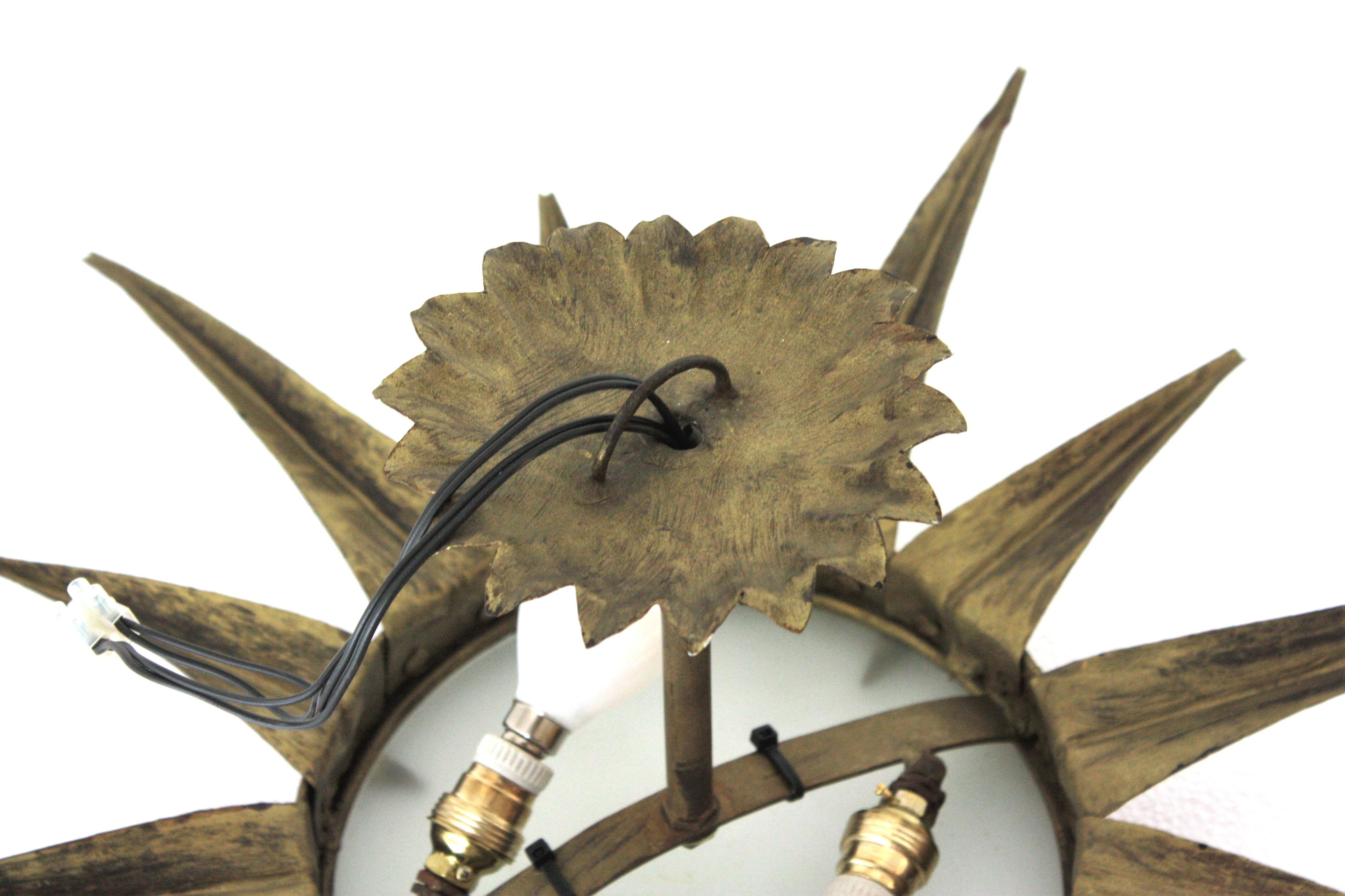 Sunburst Starburst Flush Mount Light Fixture in Gilt Iron 10