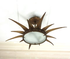 Sunburst Starburst Flush Mount Light Fixture in Gilt Iron