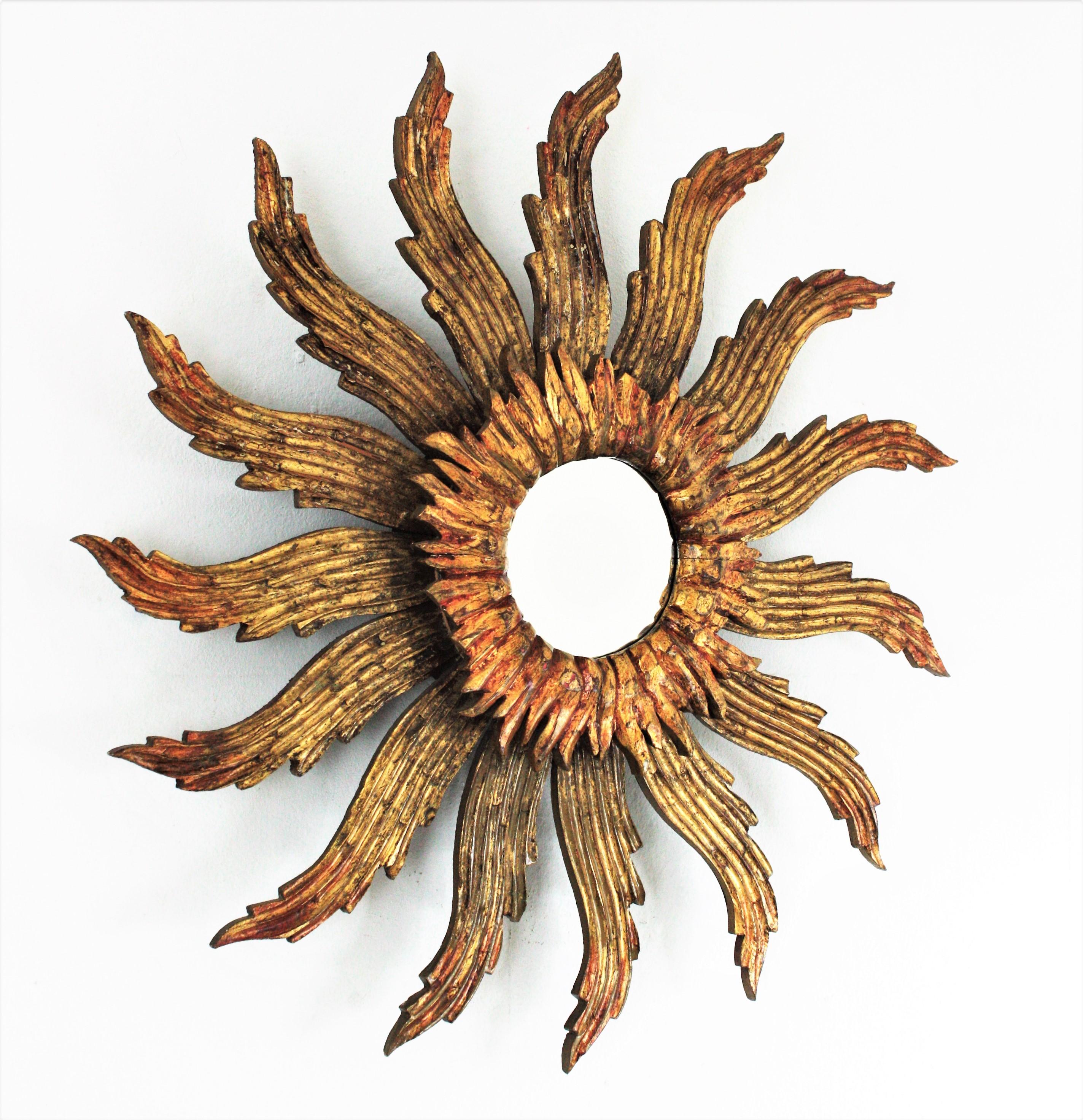 Baroque Sunburst Starburst Giltwood Mirror