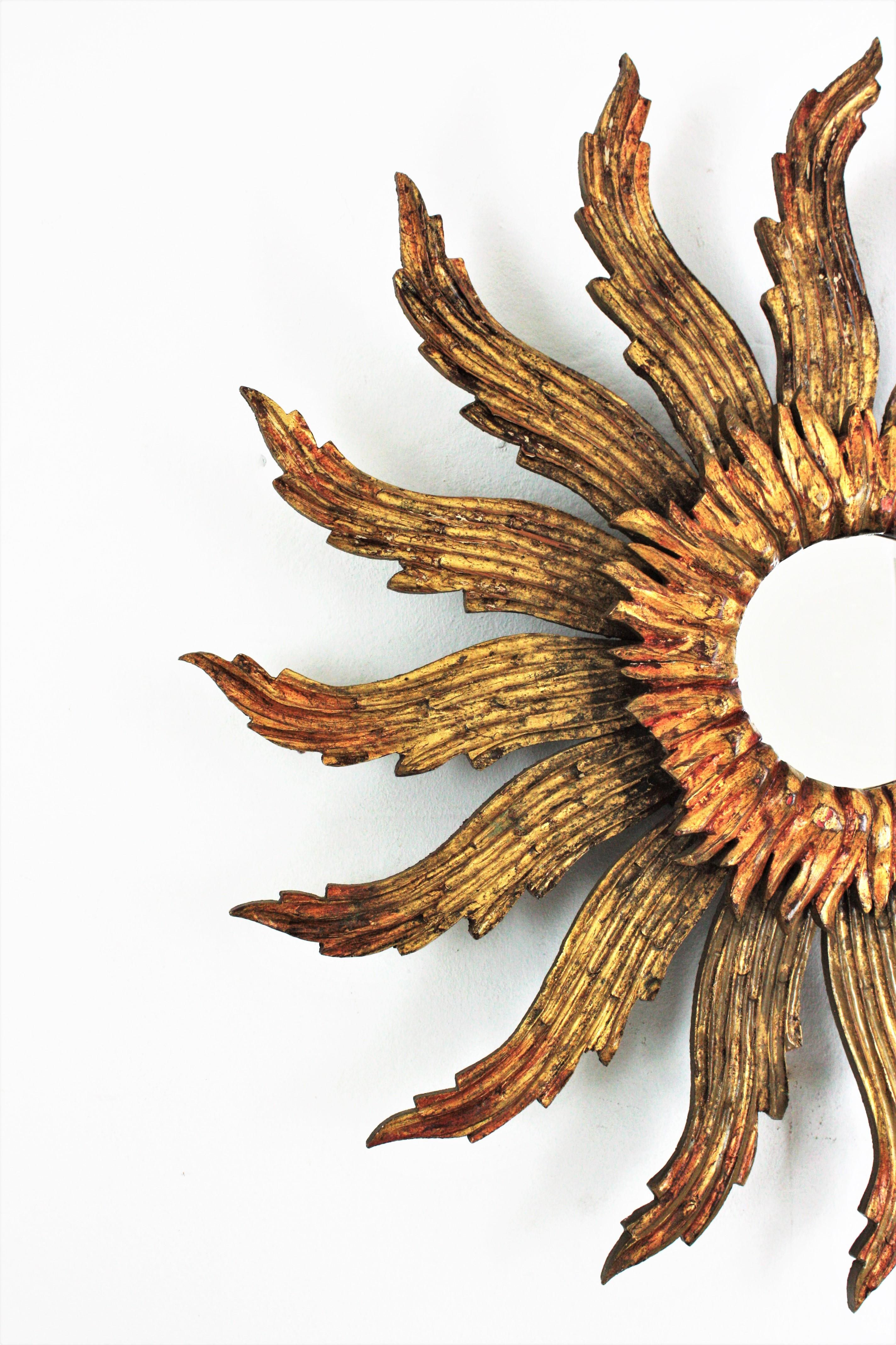 Carved Sunburst Starburst Giltwood Mirror