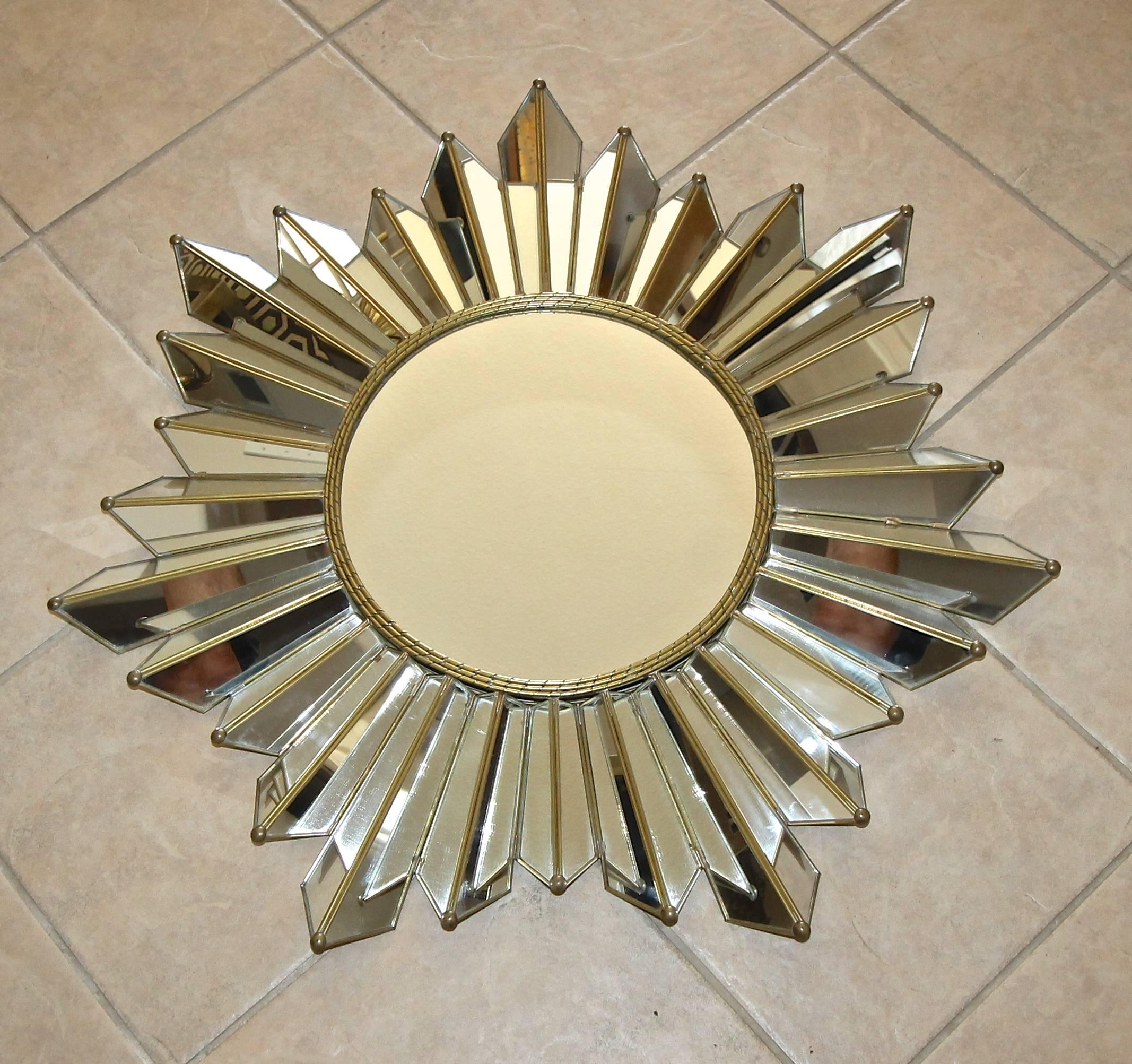 Modern midcentury sunburst wall mirror with angled 