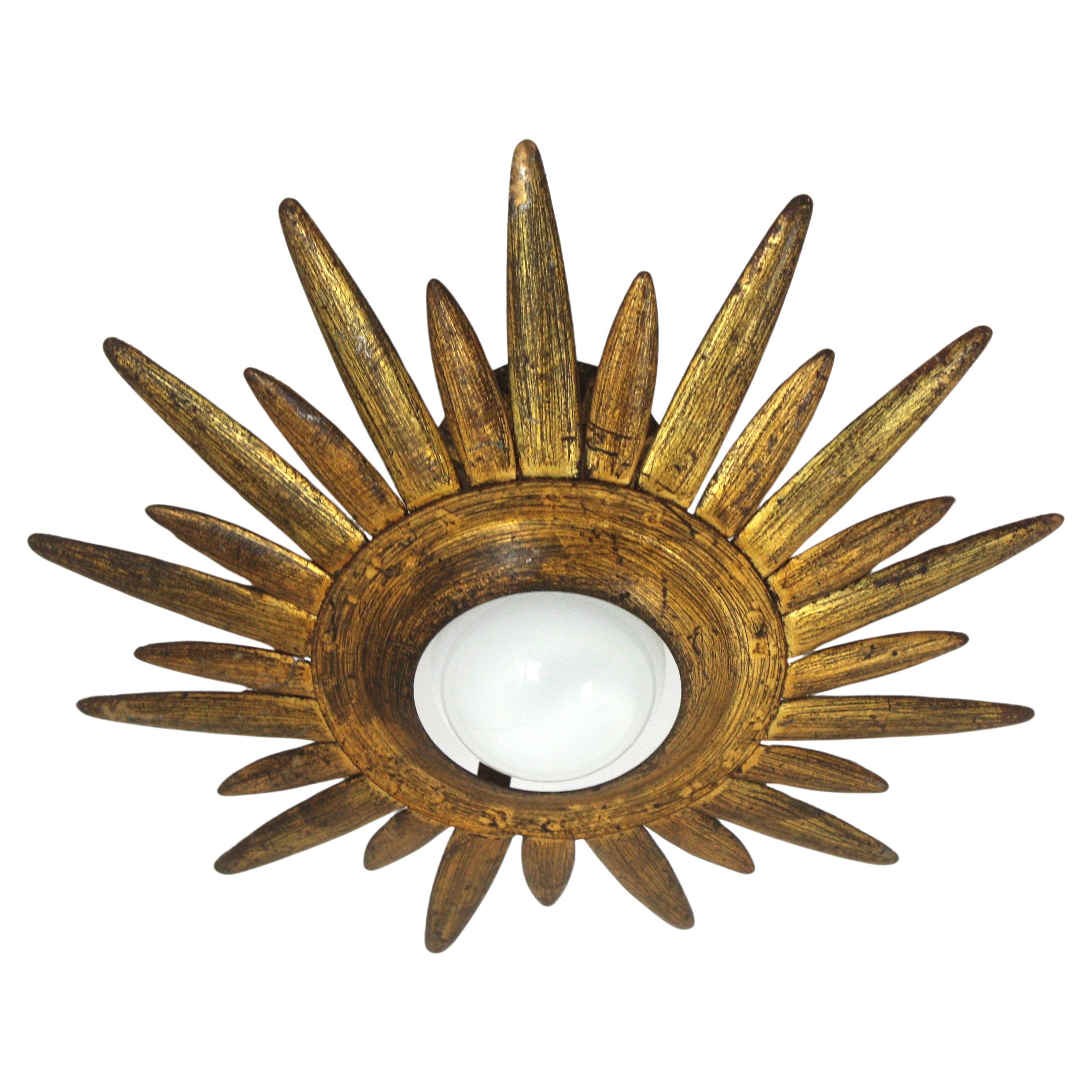 Apparecchio Sunburst Starburst in metallo dorato e verde