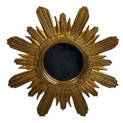 Sunburst Starburst Mirror Gilt Wood Stucco, Italy, circa 1960s