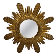 Sunburst Starburst Mirror Gilt Wood Stucco, Italy, circa 1960s