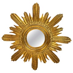 Sunburst Starburst Mirror Gilt Wood Stucco, Italy, circa 1960s
