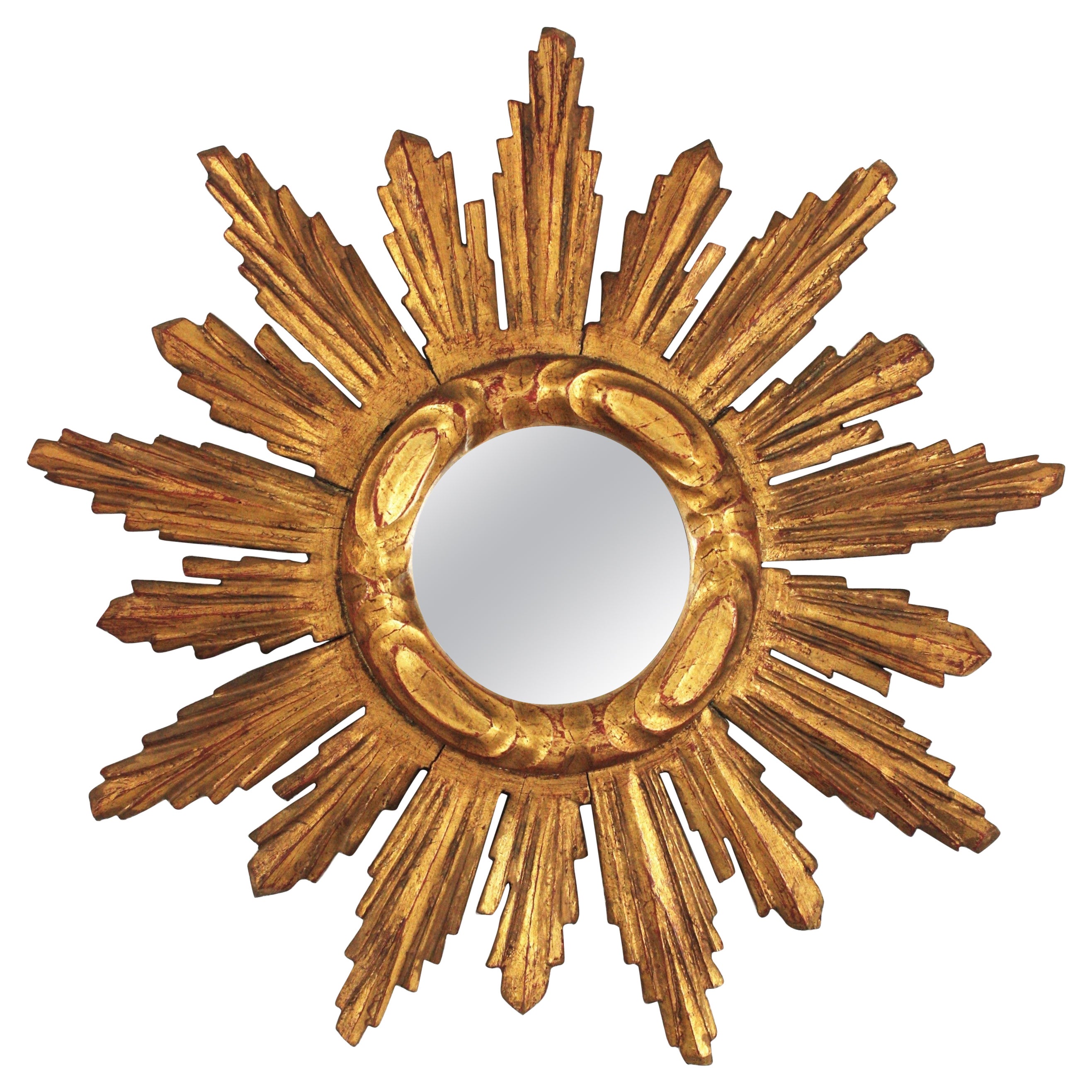 Sunburst Starburst Mirror in Carved Giltwood, Spain 1950s