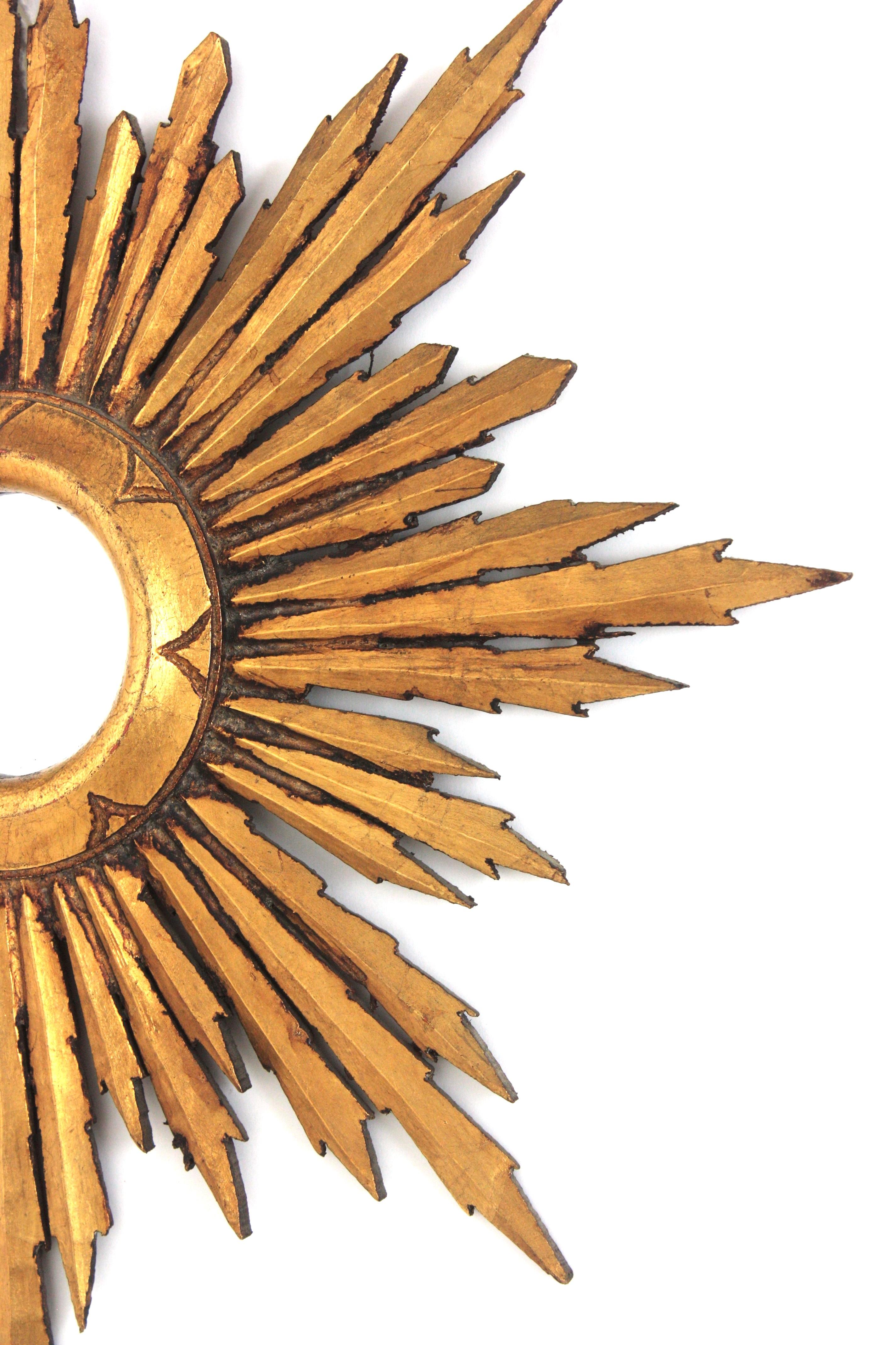 Sunburst Starburst Mirror in Giltwood, Small Scale, Spanish Baroque For Sale 6