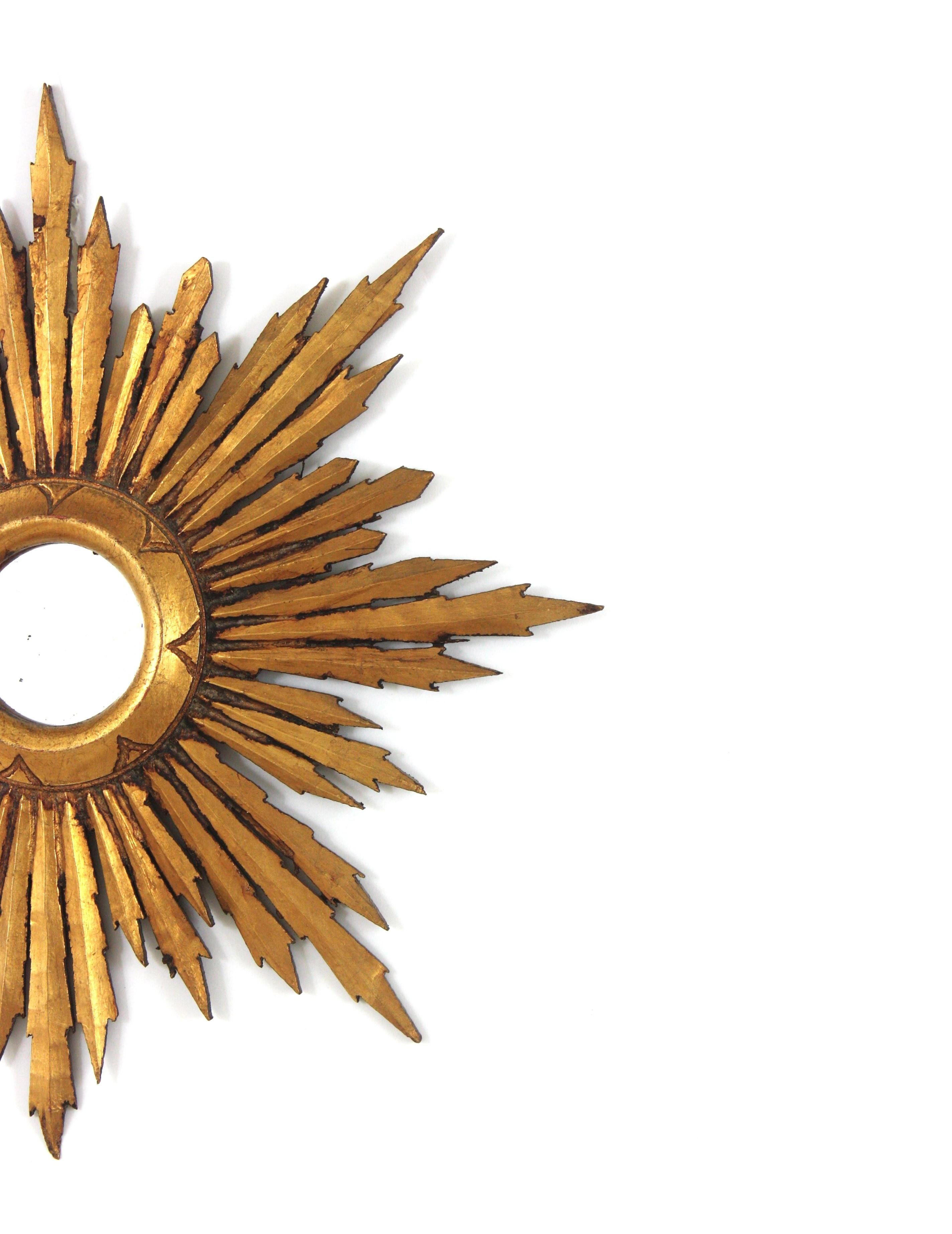 Sunburst Starburst Mirror in Giltwood, Small Scale, Spanish Baroque For Sale 5
