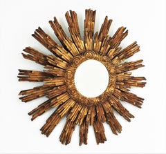 Sunburst Starburst Mirror in Giltwood, Spanish Baroque, 1940s