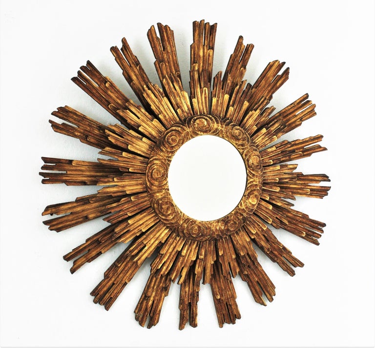 Sunburst Starburst Mirror in Giltwood, Spanish Baroque, 1940s For Sale ...