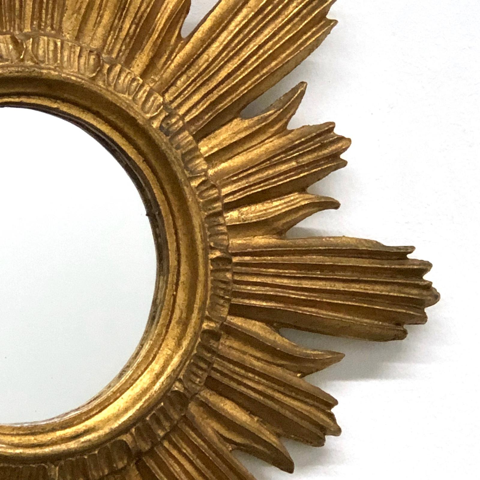 Sunburst Starburst Mirror Wood Stucco, French France, circa 1960s In Good Condition In Nuernberg, DE