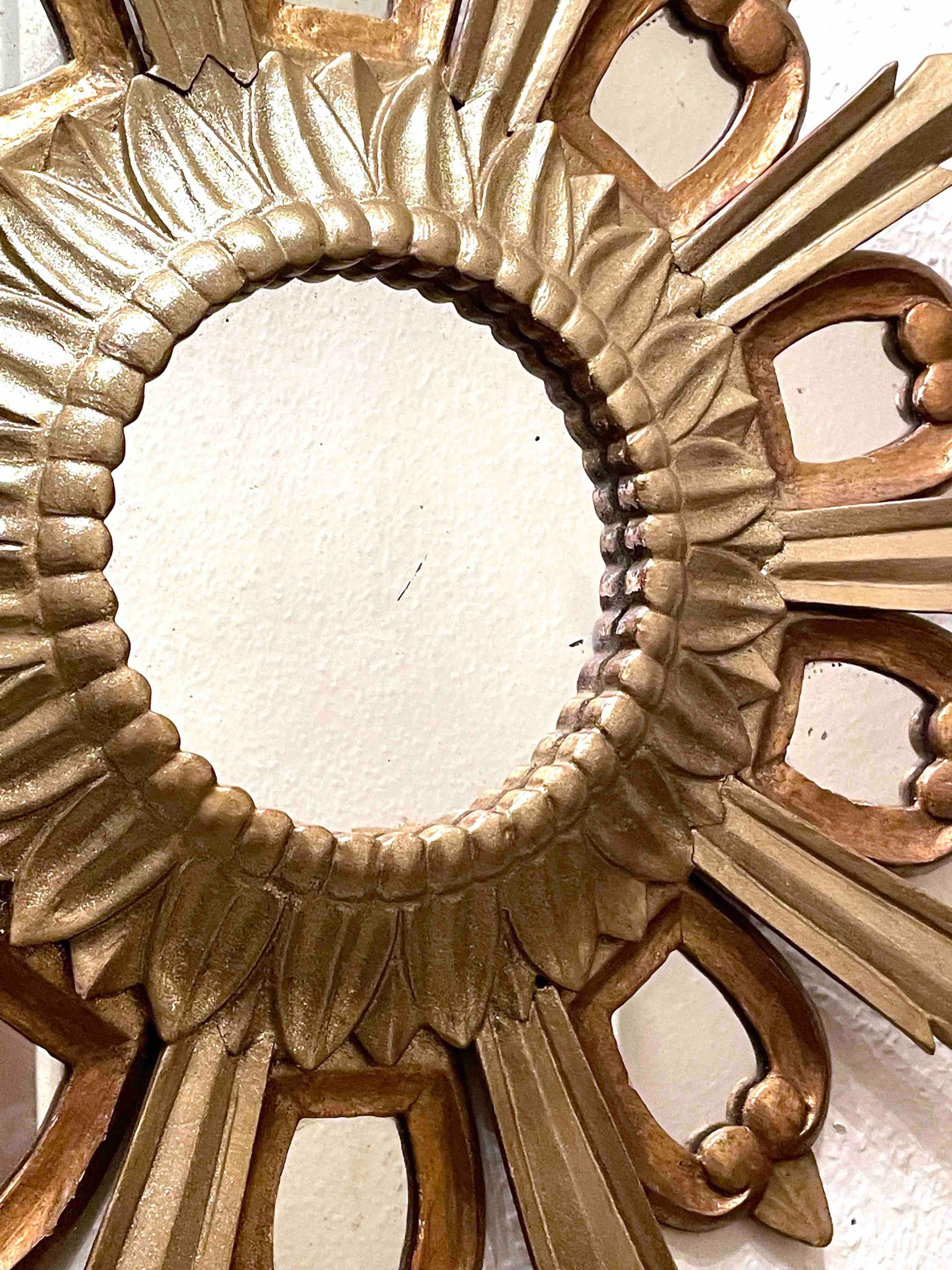 Sunburst Starburst gilded wood Mirror, Italy, circa 1950s For Sale 1