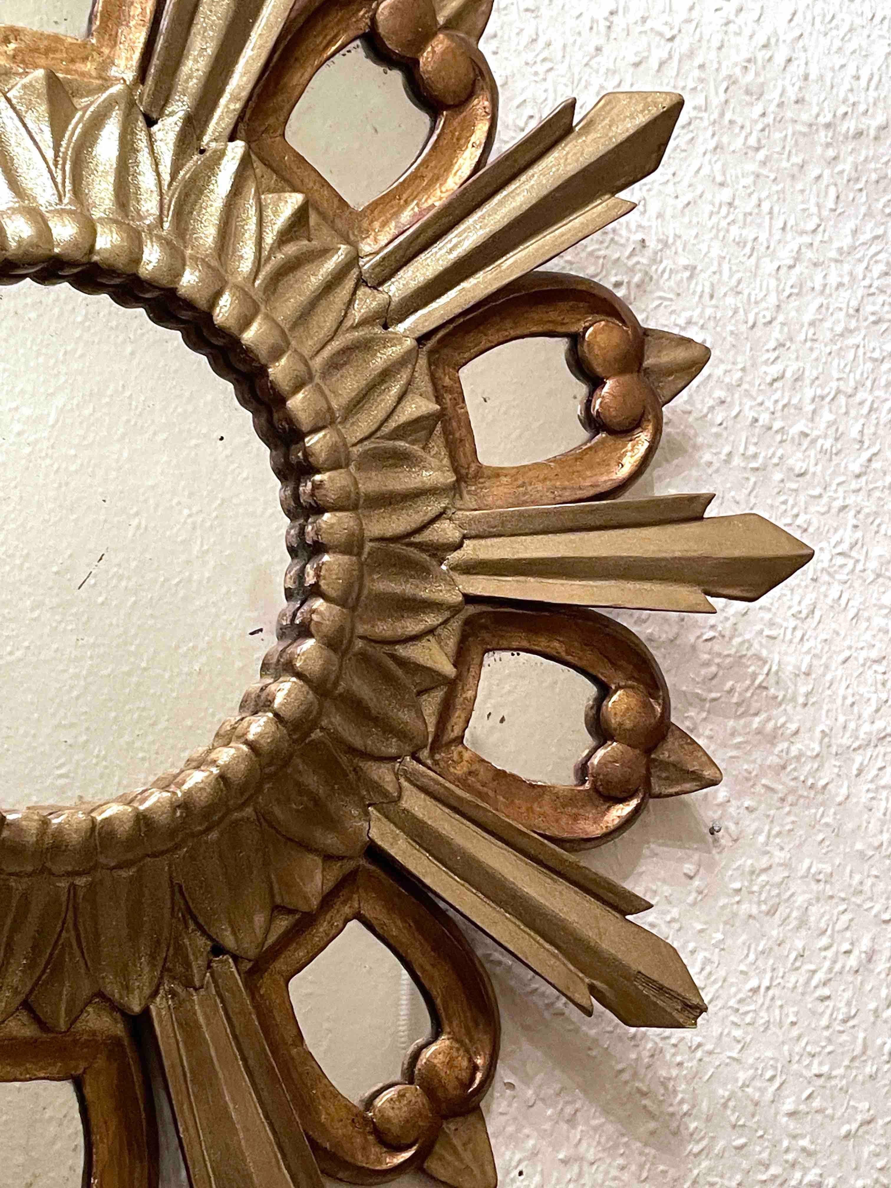 Sunburst Starburst gilded wood Mirror, Italy, circa 1950s For Sale 2