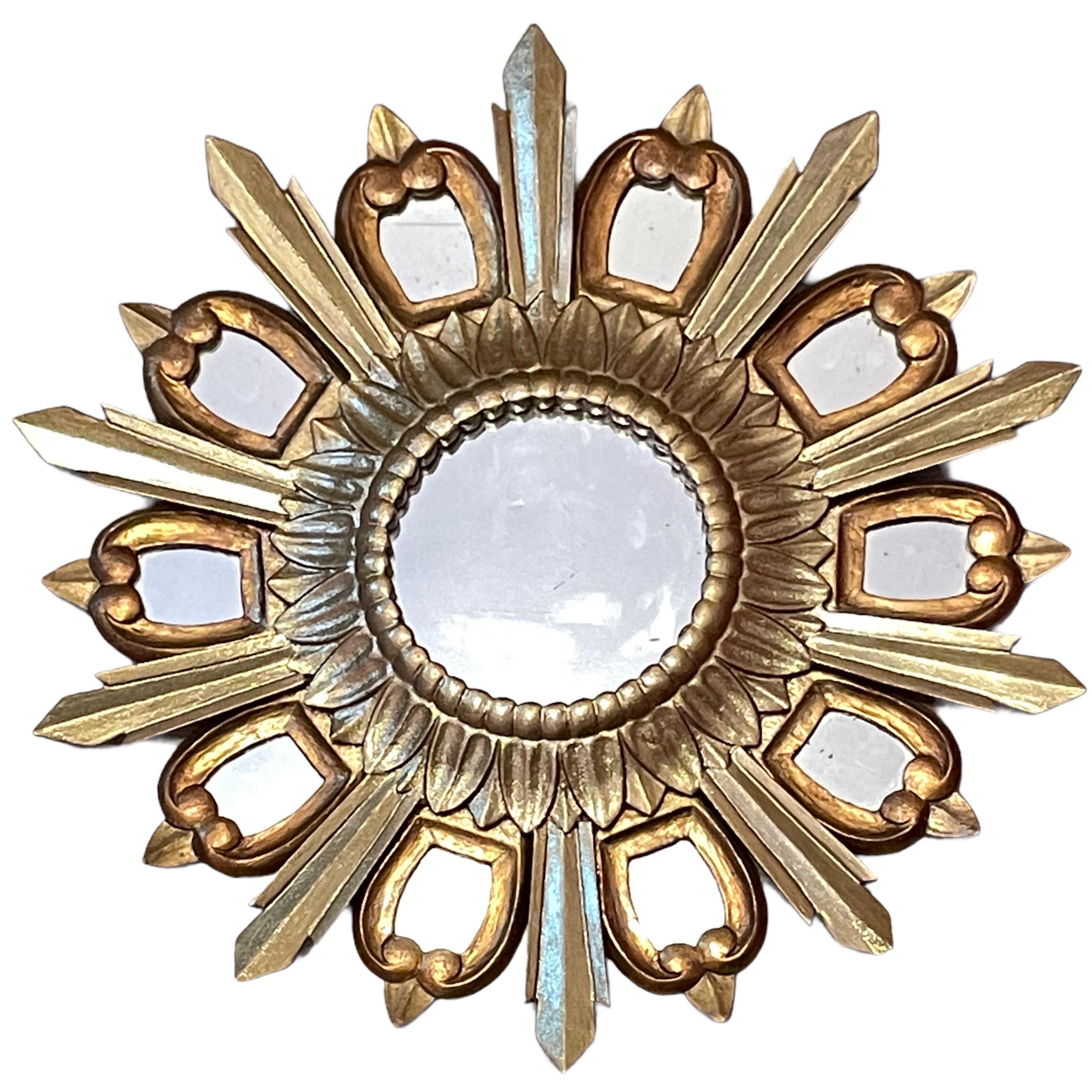 Sunburst Starburst gilded wood Mirror, Italy, circa 1950s For Sale 8