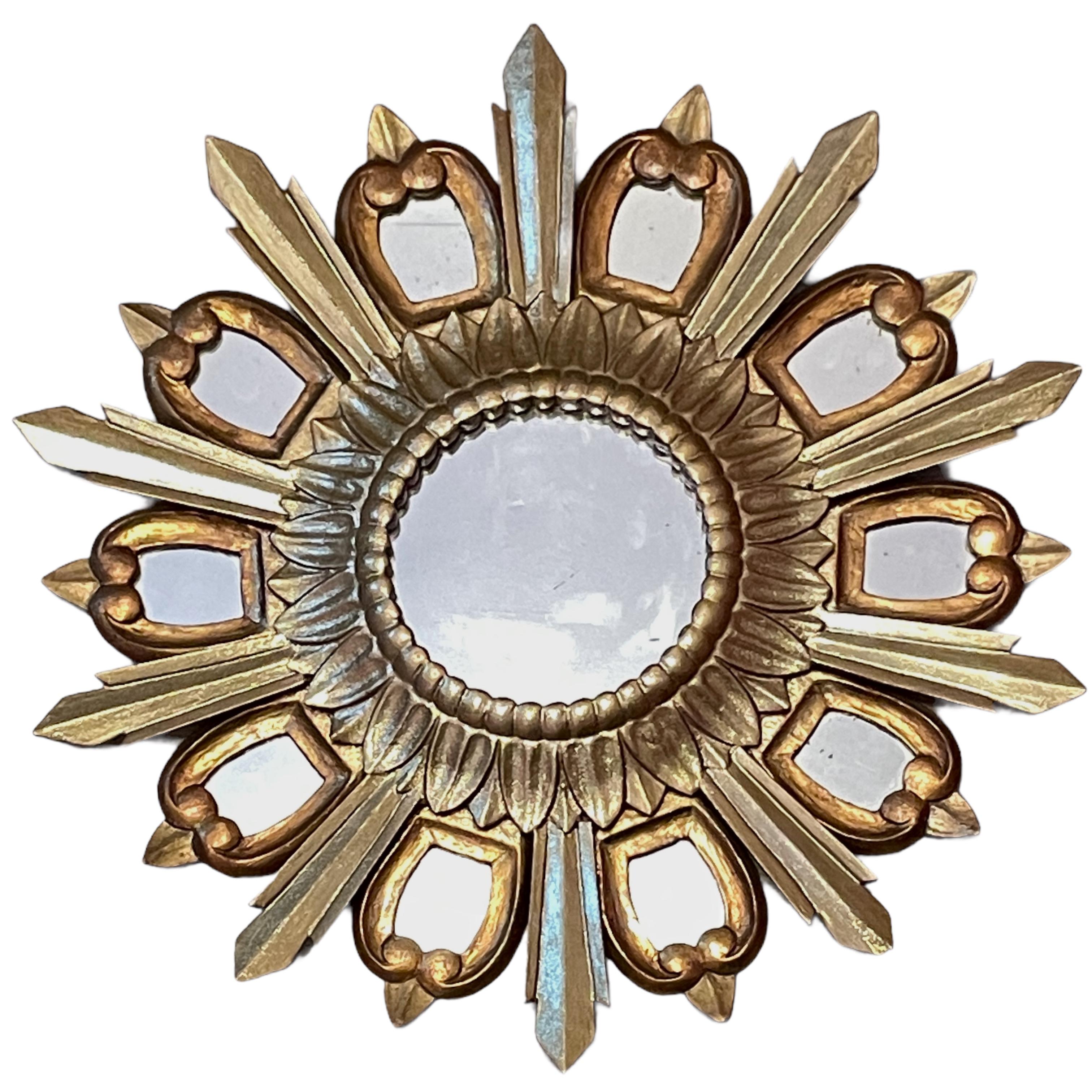 Sunburst Starburst gilded wood Mirror, Italy, circa 1950s For Sale 9