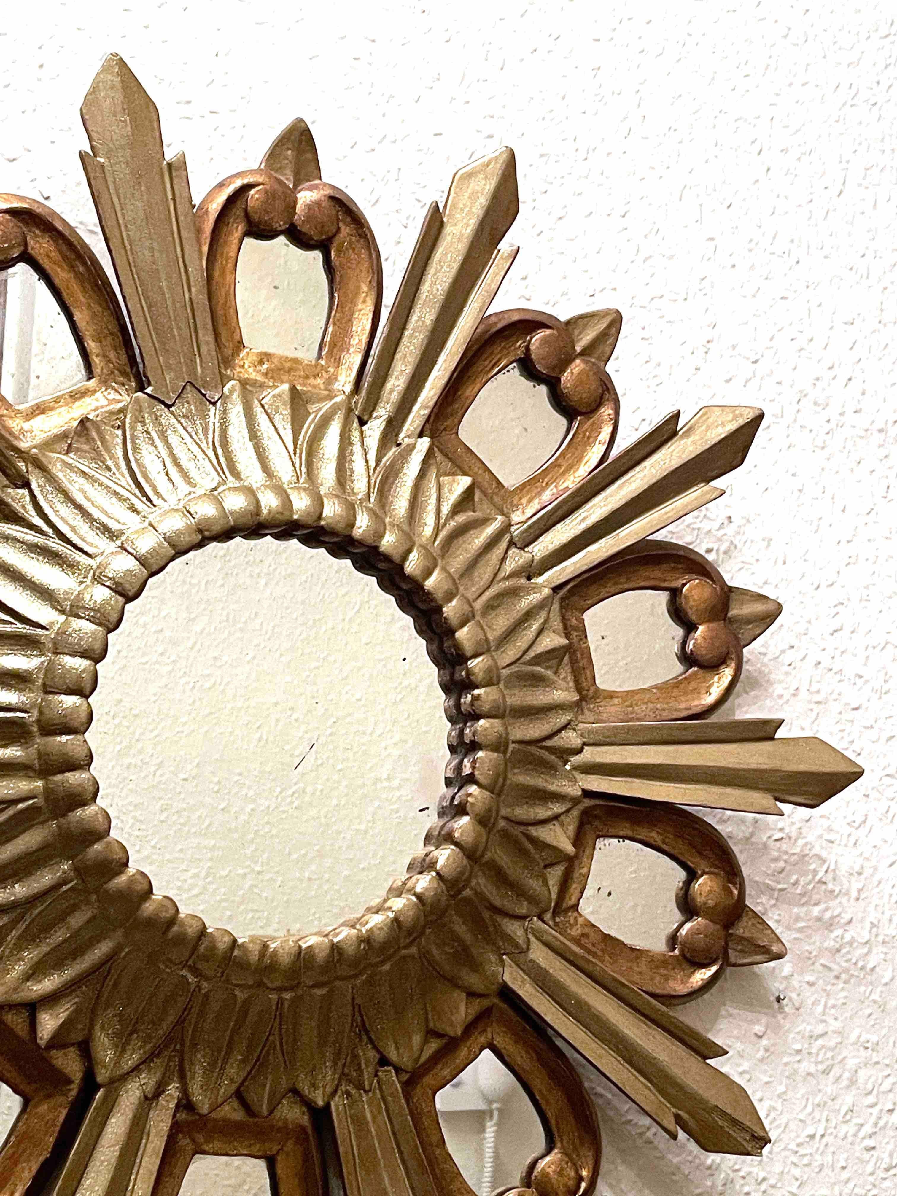 Hollywood Regency Sunburst Starburst gilded wood Mirror, Italy, circa 1950s For Sale