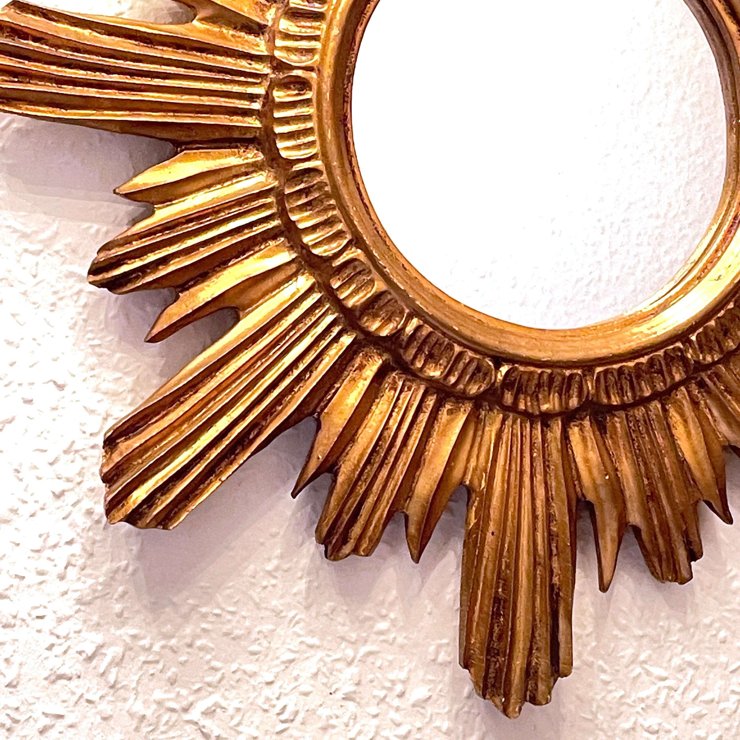 Hollywood Regency Sunburst Starburst Mirror Wood Stucco, Italy, circa 1960s