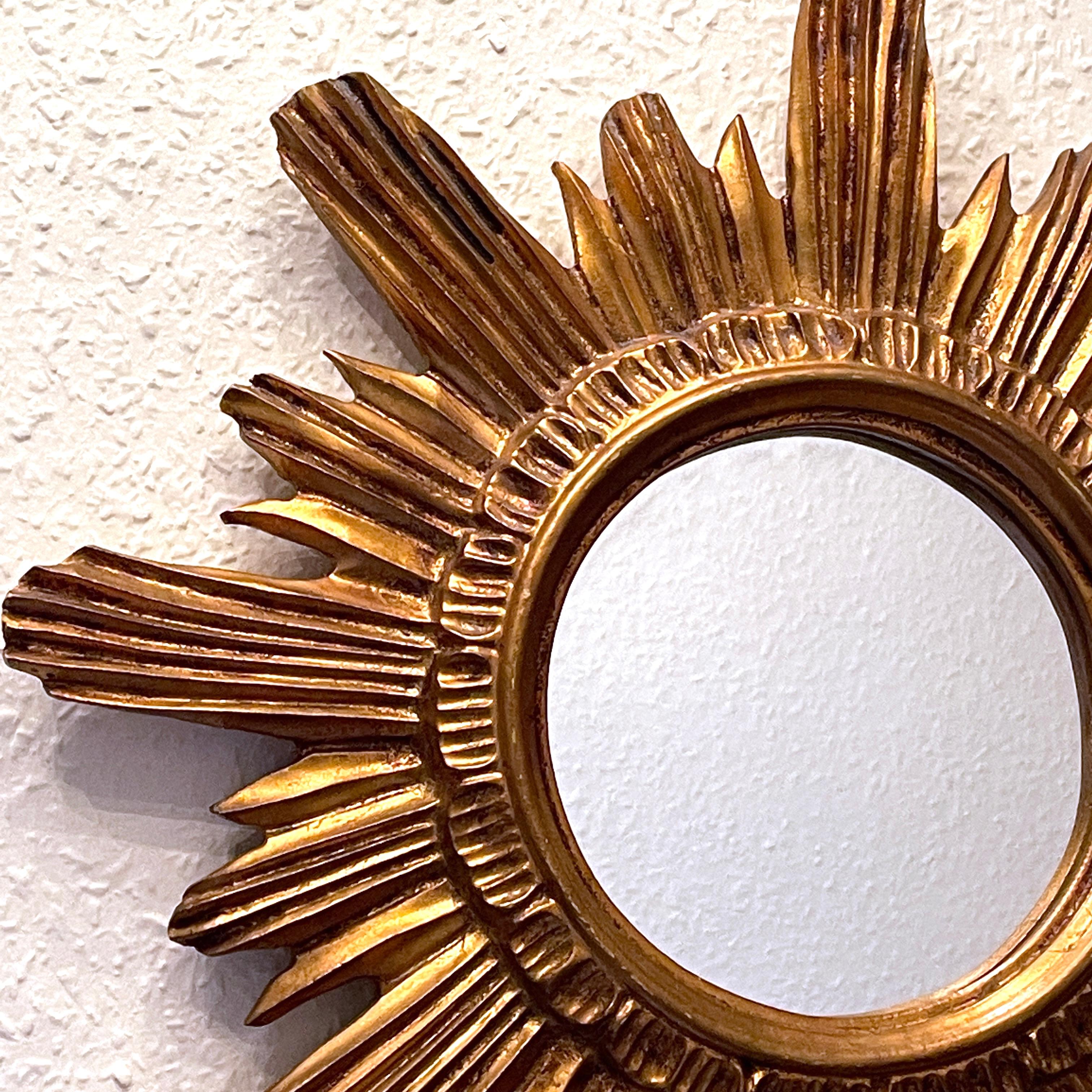 Sunburst Starburst Mirror Wood Stucco, Italy, circa 1960s In Good Condition In Nuernberg, DE