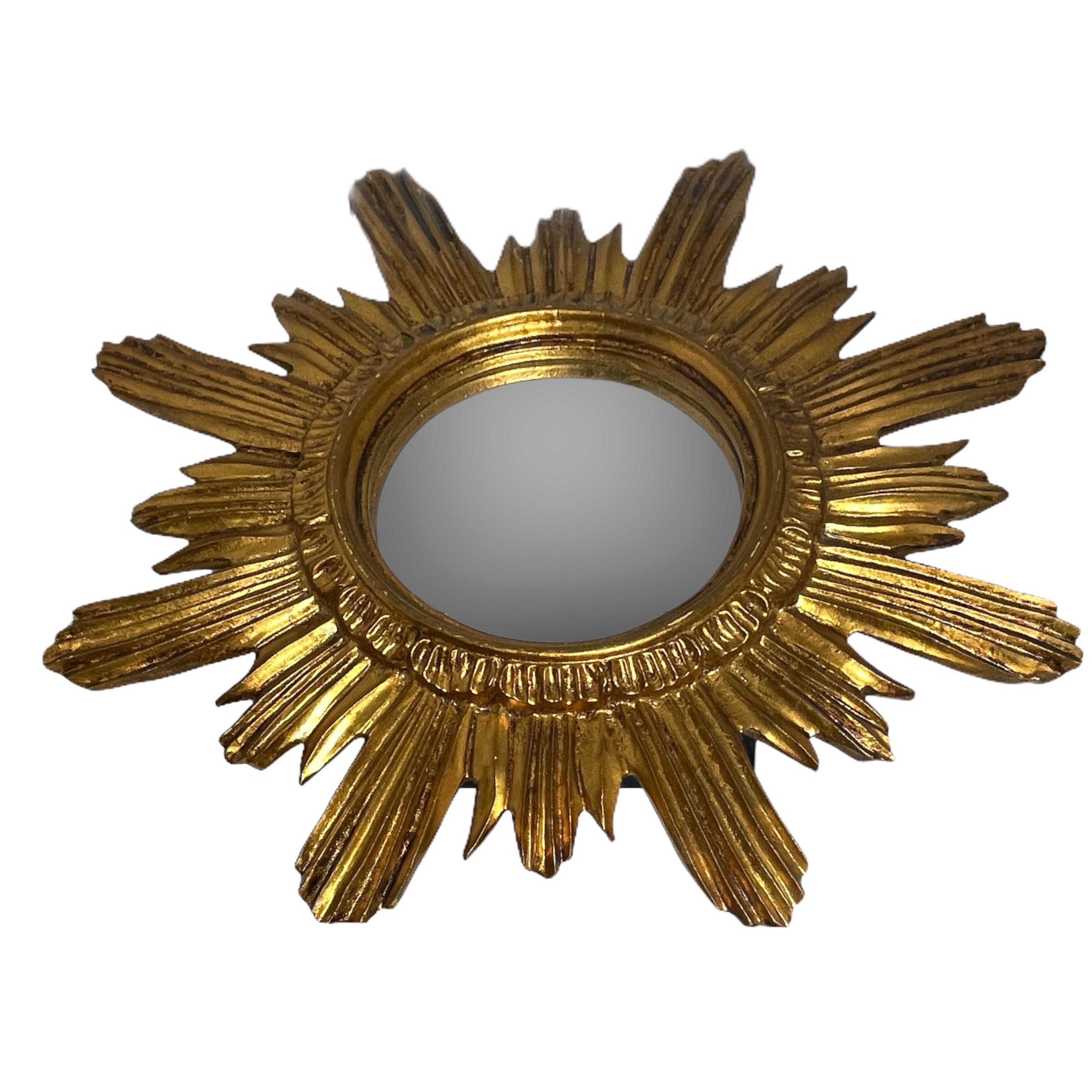 Mid-20th Century Sunburst Starburst Mirror Wood Stucco, Italy, circa 1960s