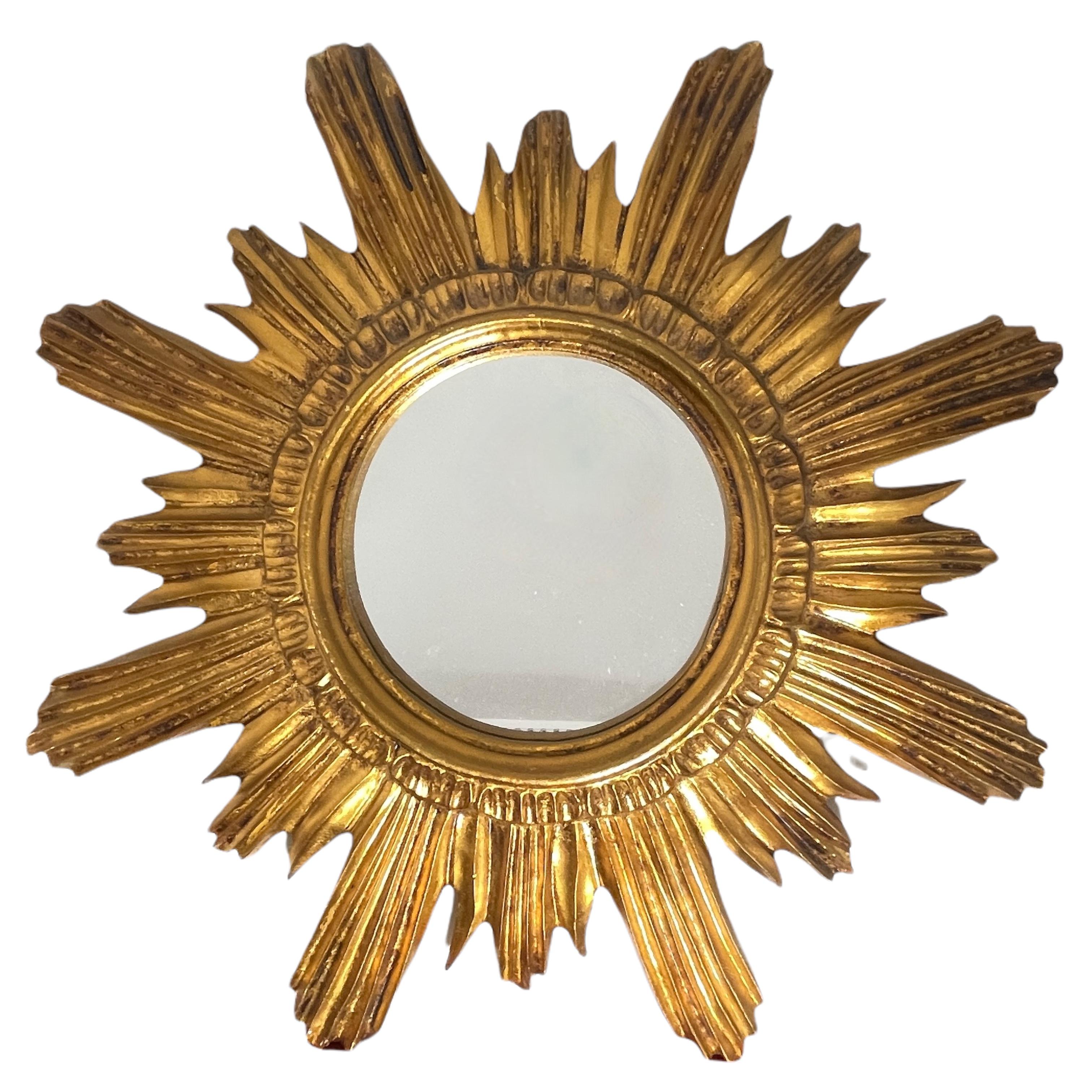 Composition Sunburst Starburst Mirror Wood Stucco, Italy, circa 1960s
