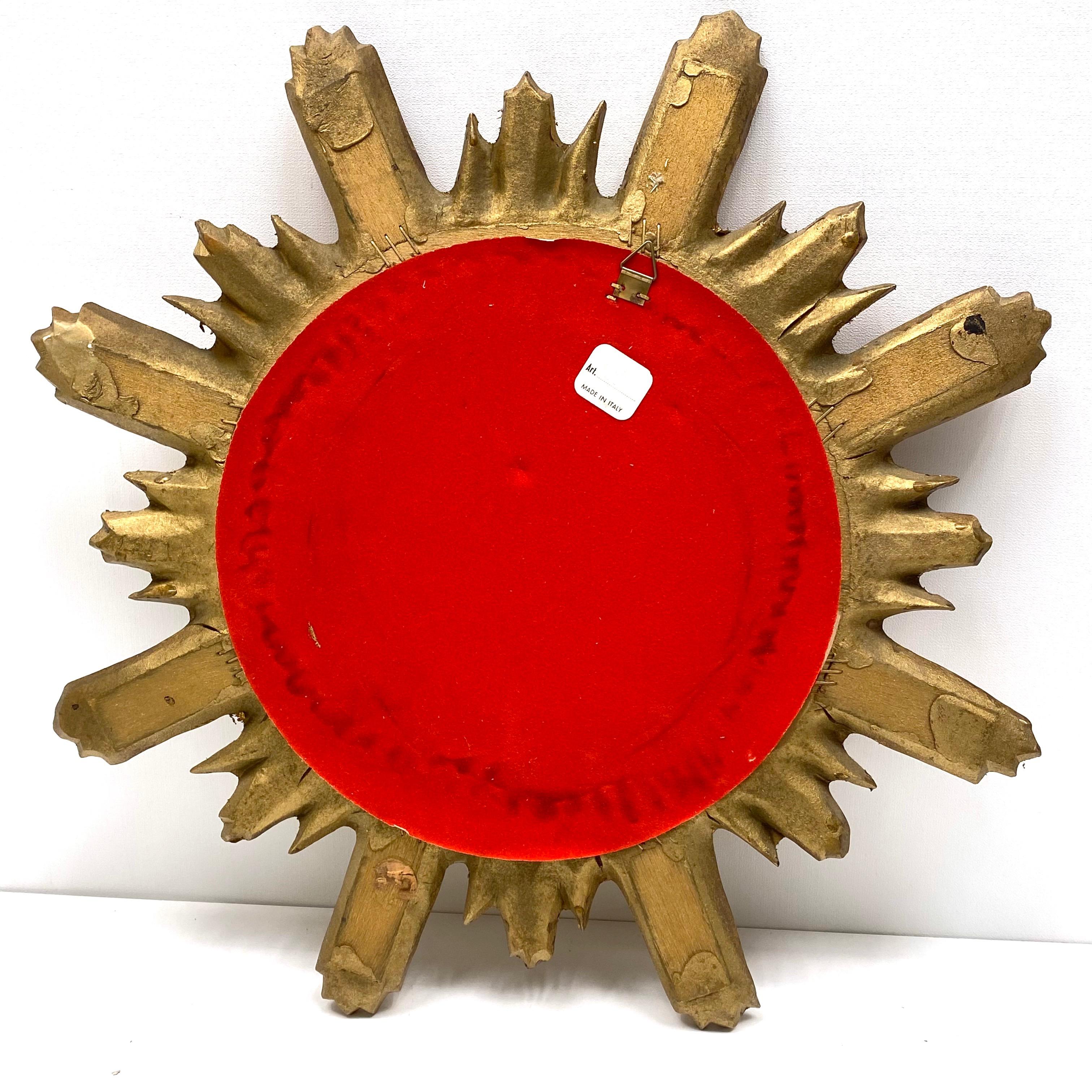 Sunburst Starburst Mirror Wood Stucco, Italy, circa 1960s 2