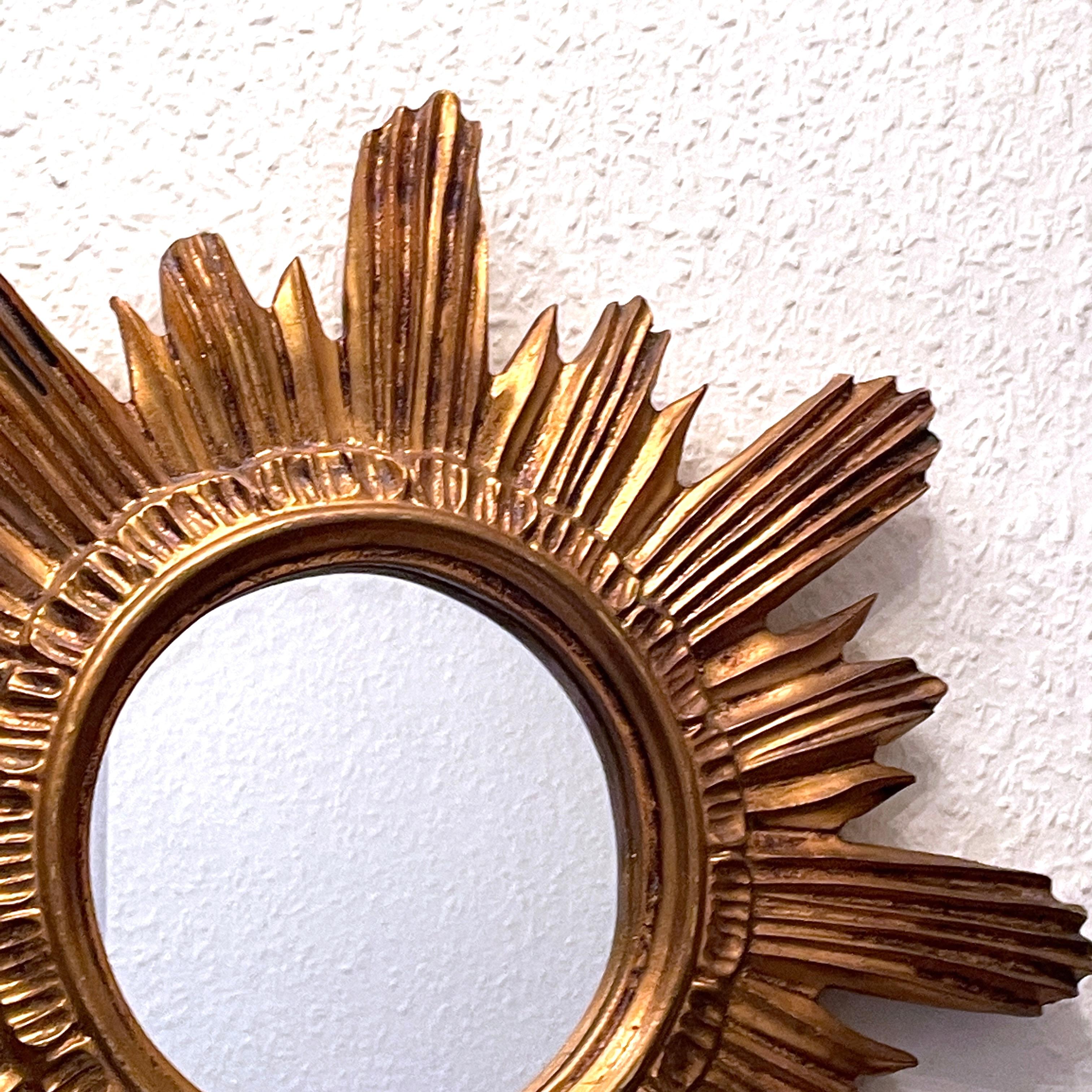 Sunburst Starburst Mirror Wood Stucco, Italy, circa 1960s 2