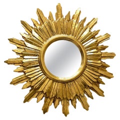 Used Sunburst Starburst Mirror Wood Stucco, Italy, circa 1960s