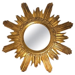 Sunburst Starburst Mirror Wood Stucco, Italy, circa 1960s