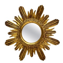 Used Sunburst Starburst Mirror Wood Stucco, Italy, circa 1960s
