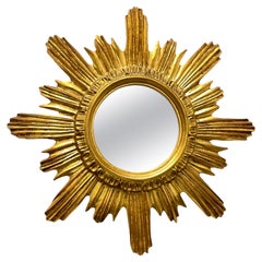 Used Sunburst Starburst Mirror Wood Stucco, Italy, circa 1960s
