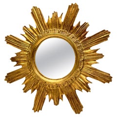 Used Sunburst Starburst Mirror Wood Stucco, Italy, circa 1960s