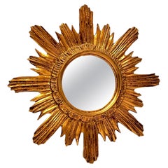 Sunburst Starburst Mirror Wood Stucco, Italy, circa 1960s