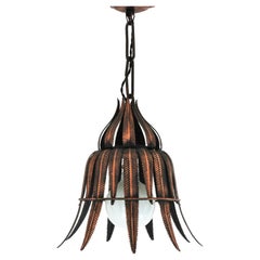 Plafonnier Sunburst Starburst en métal cuivré, Espagne 1950