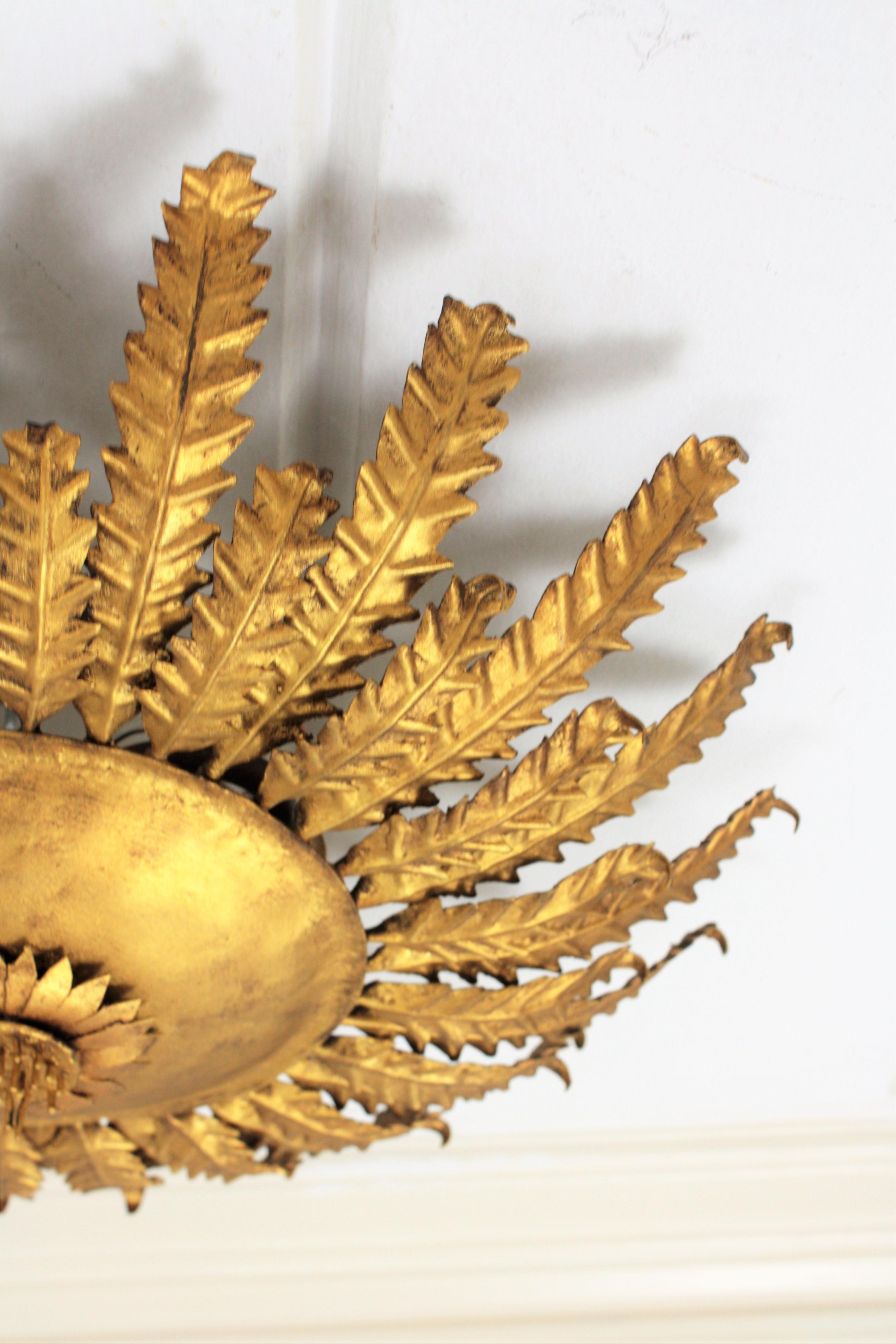 Sunburst Flower Flush Mount in Gilt Metal, 1950s 1