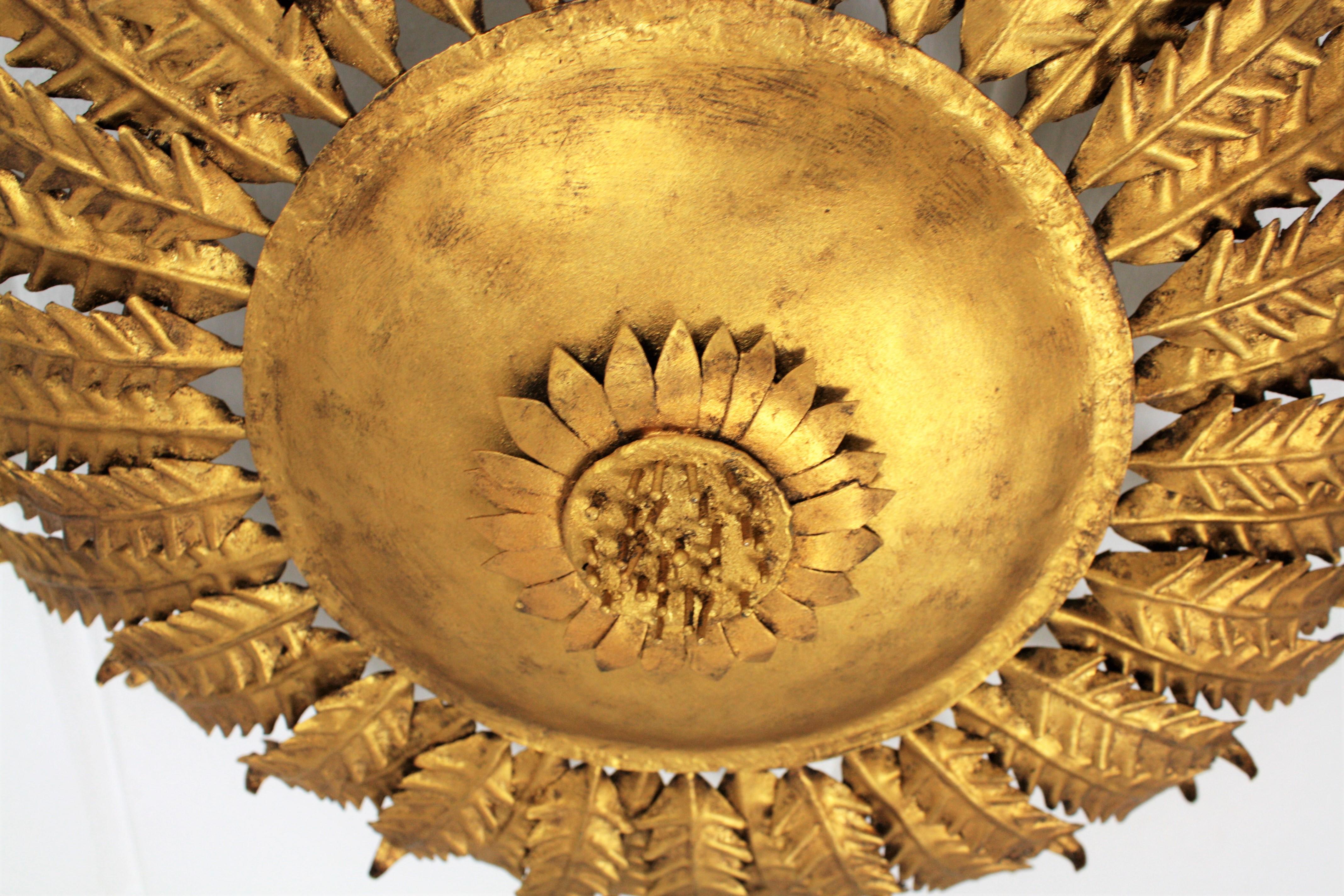 Sunburst Flower Flush Mount in Gilt Metal, 1950s 2