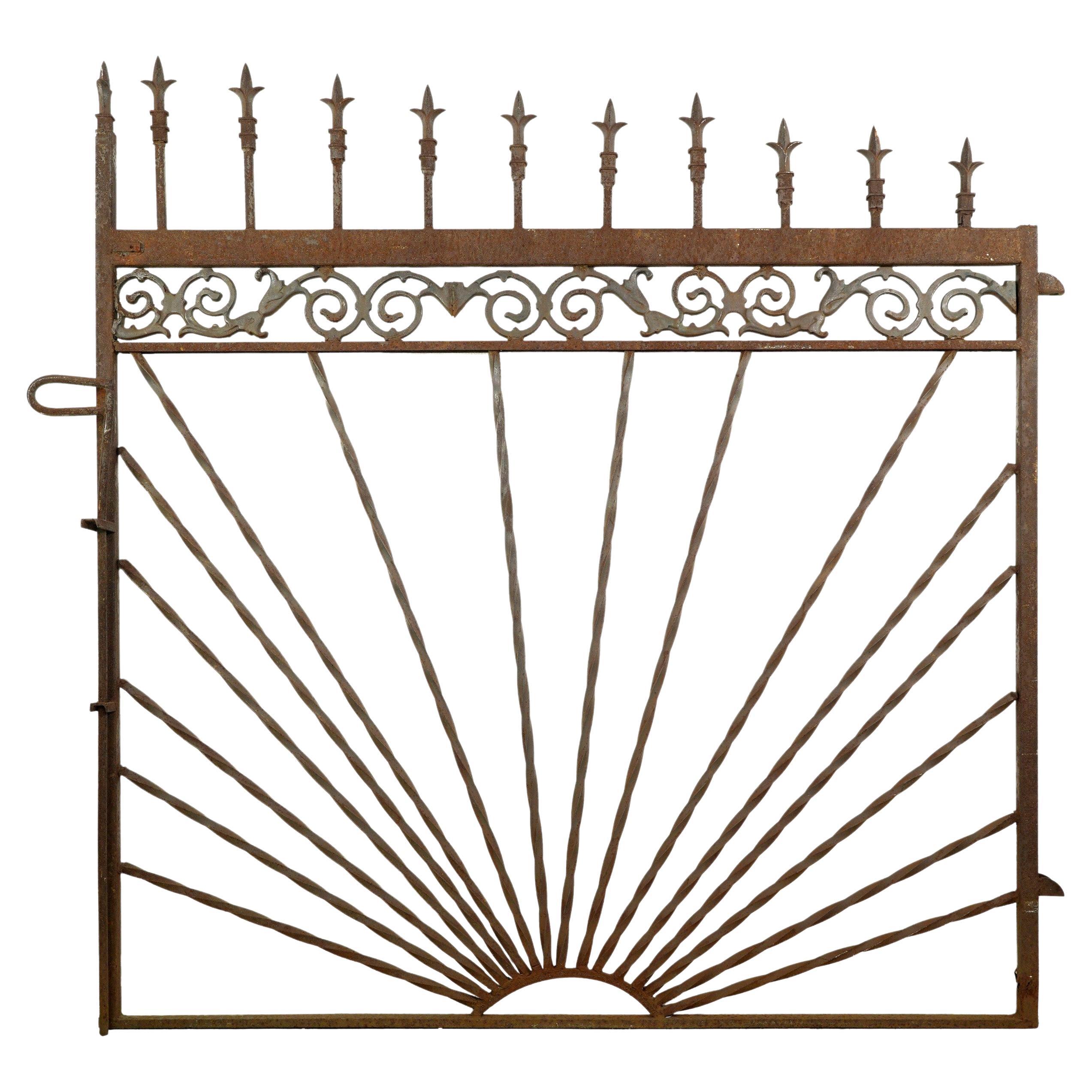 Cancello da giardino in ferro battuto con motivo a vortice Sunburst largo 54 pollici