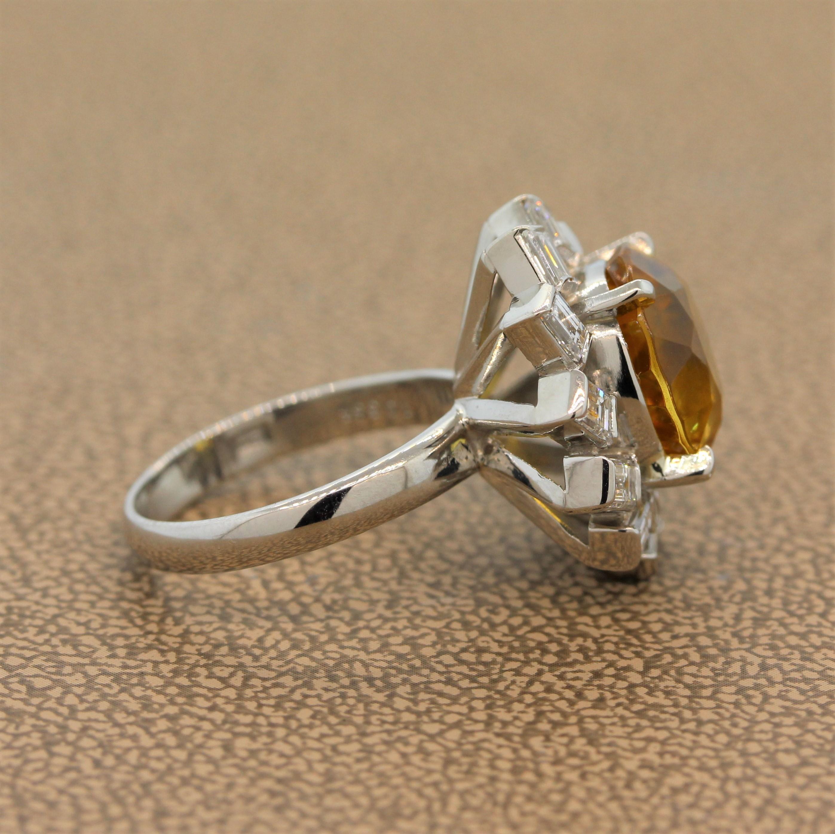 Sunburst Tourmaline Diamond Platinum Ring In New Condition For Sale In Beverly Hills, CA