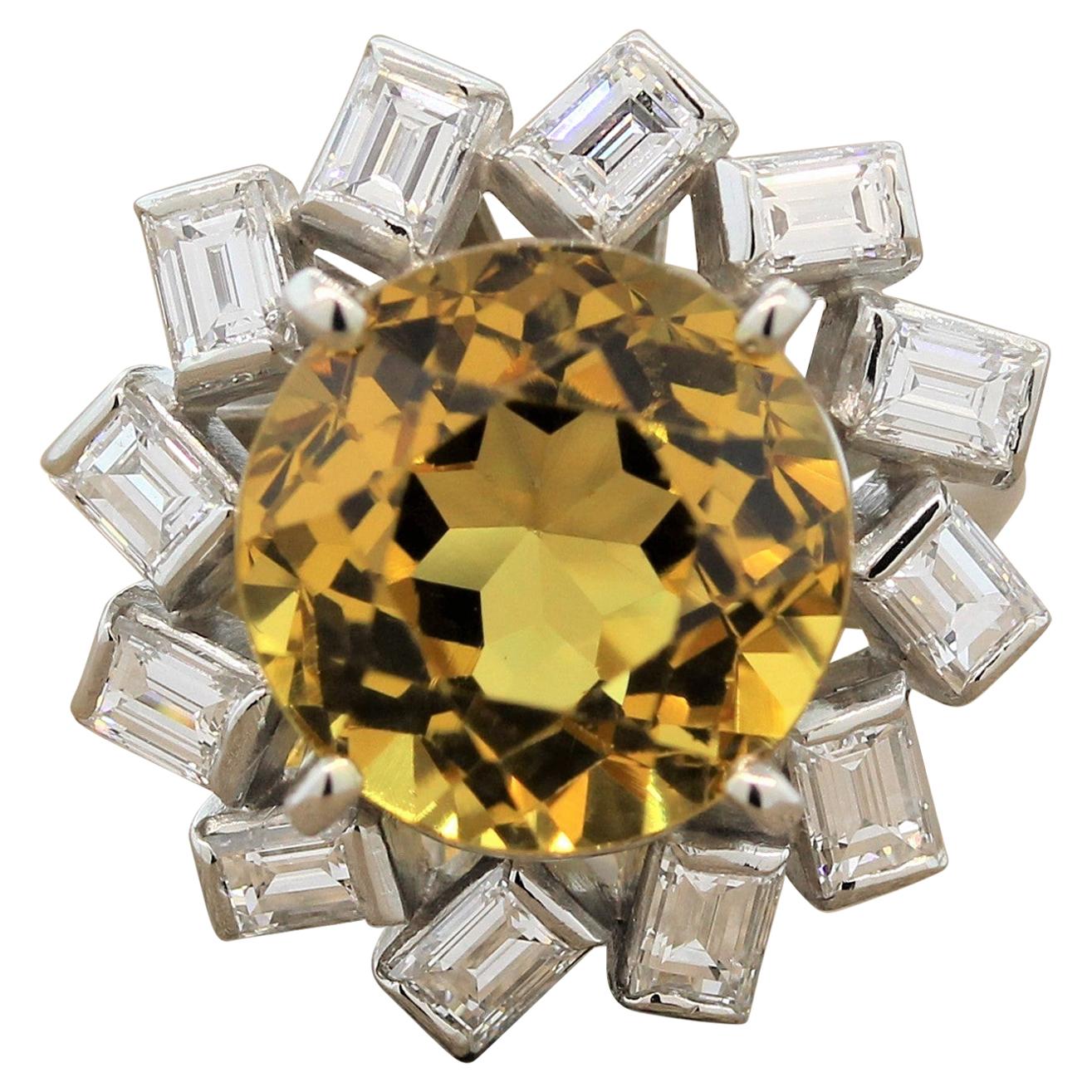 Sunburst Tourmaline Diamond Platinum Ring For Sale